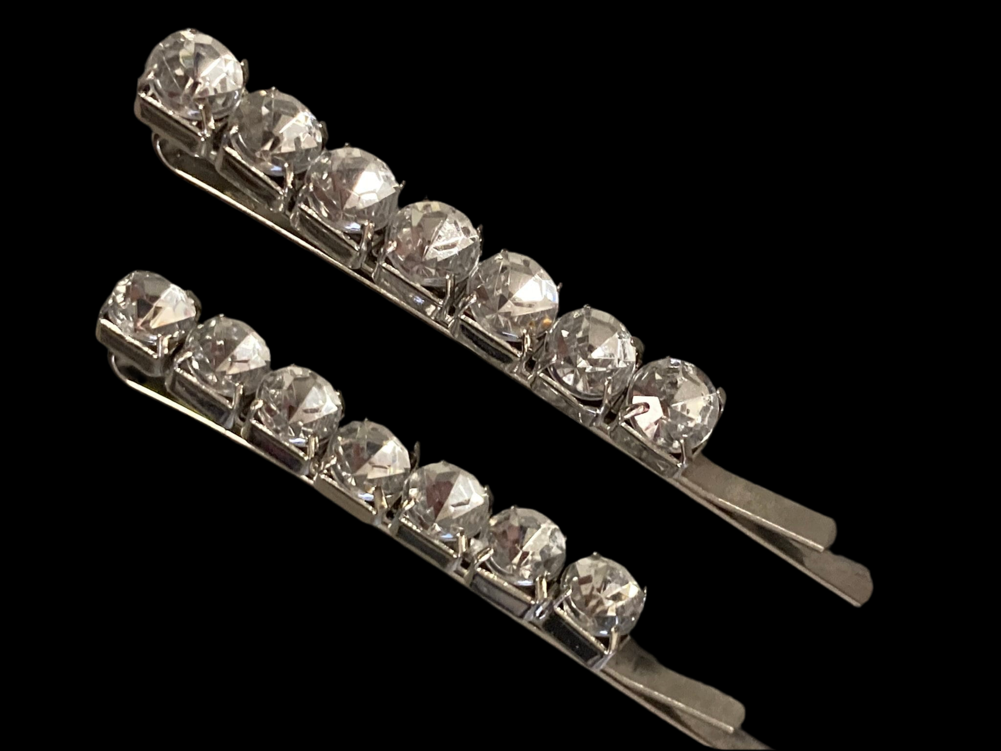 Two diamante silver tone rhinestone diamond hair slides bridal