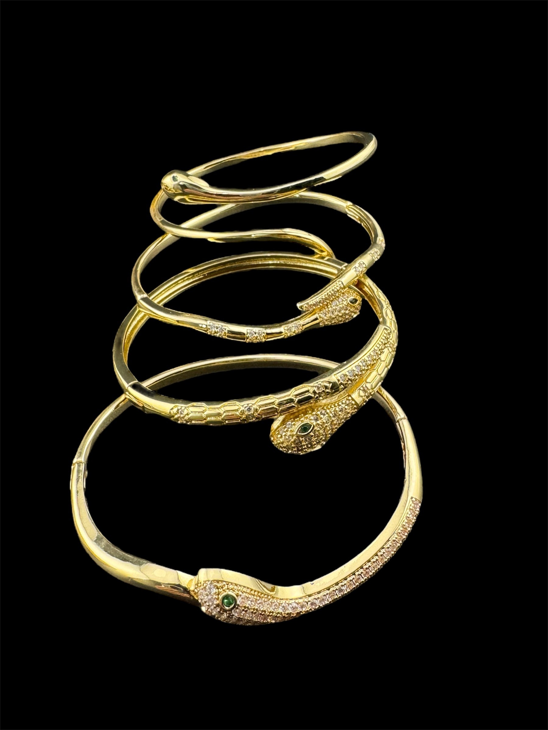 Vintage style gold tone snake bangle open bracelet