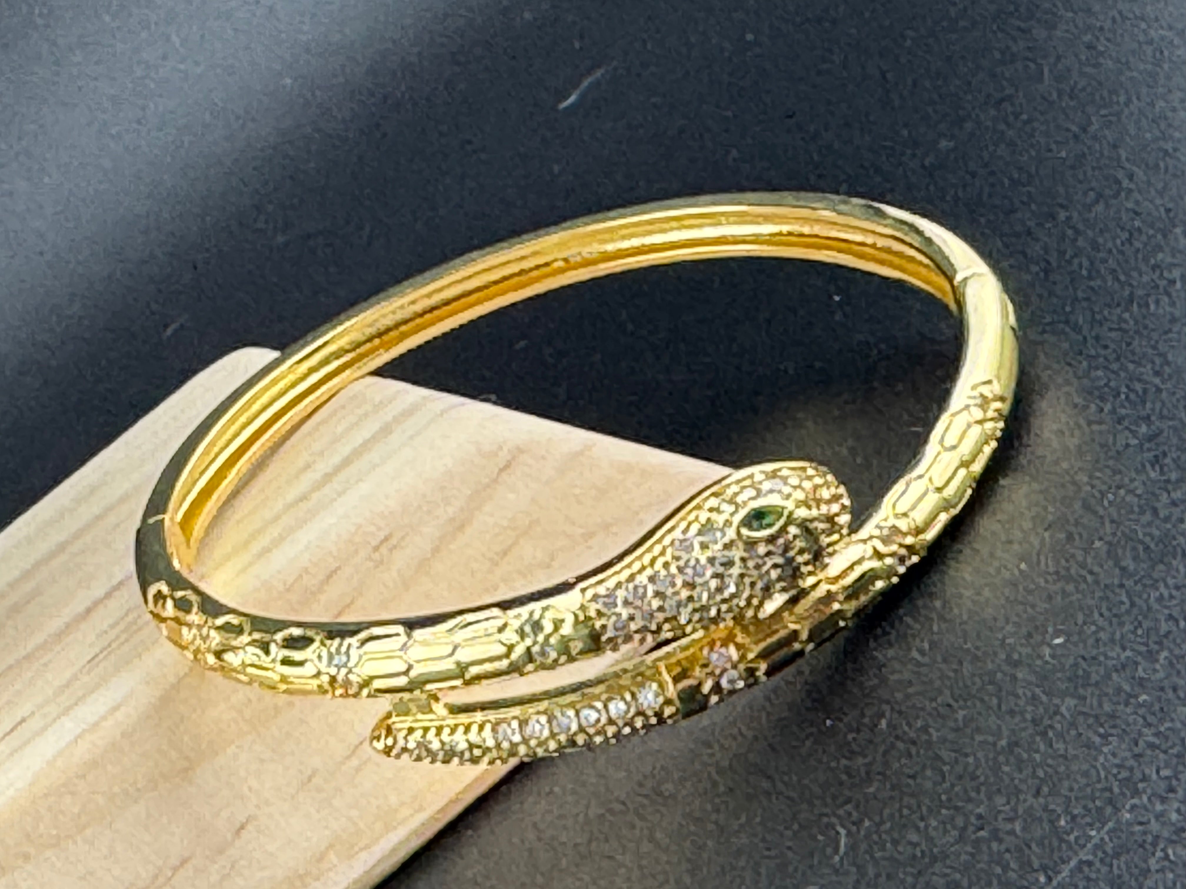 Hinged beautifully detailed Gold plated CZ crystal diamanté snake bangle bracelet