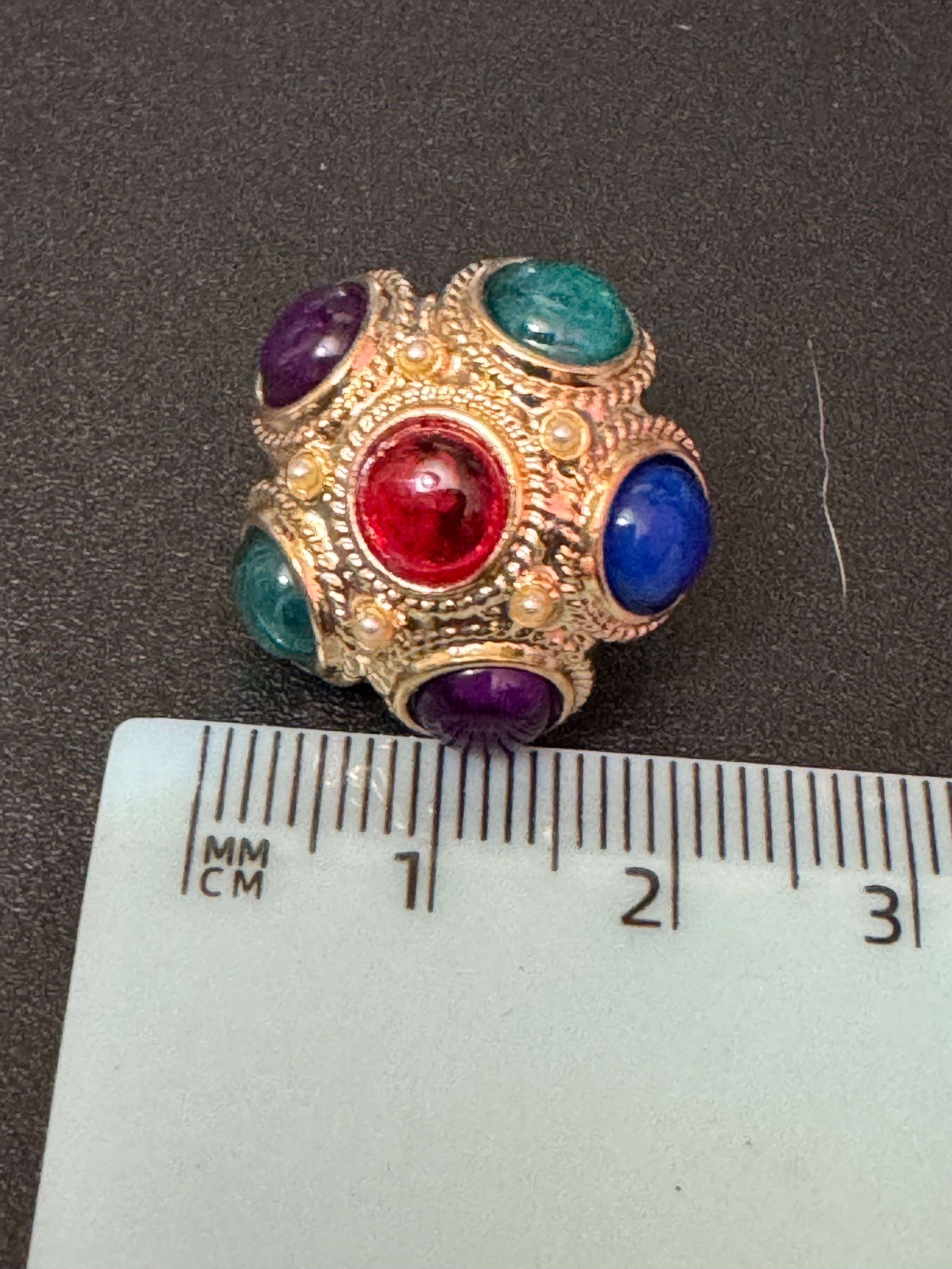 gold tone designer gripoix style red blue green purple cabochon pierced domed stud earrings