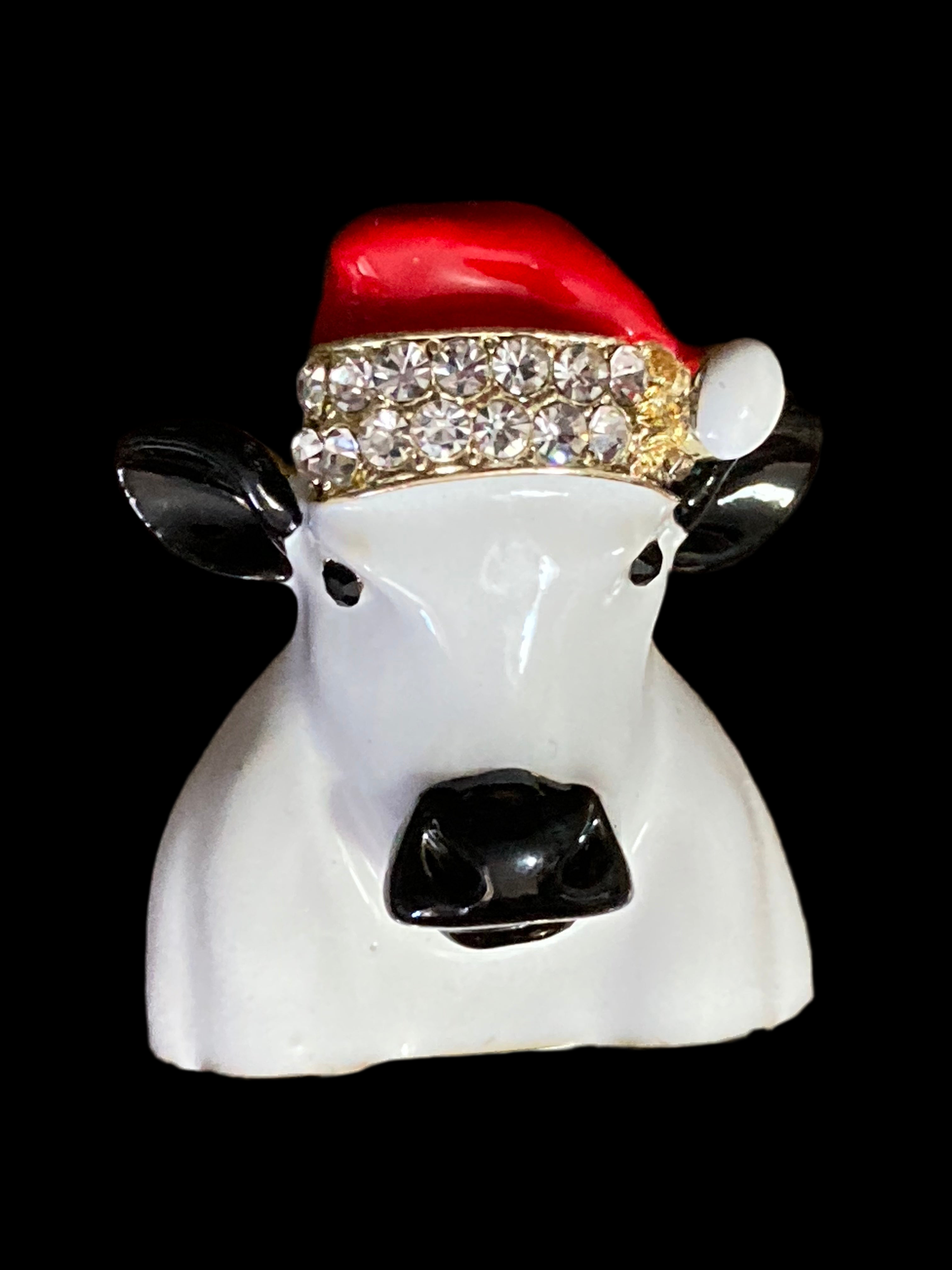 Diamanté Christmas Cow brooch