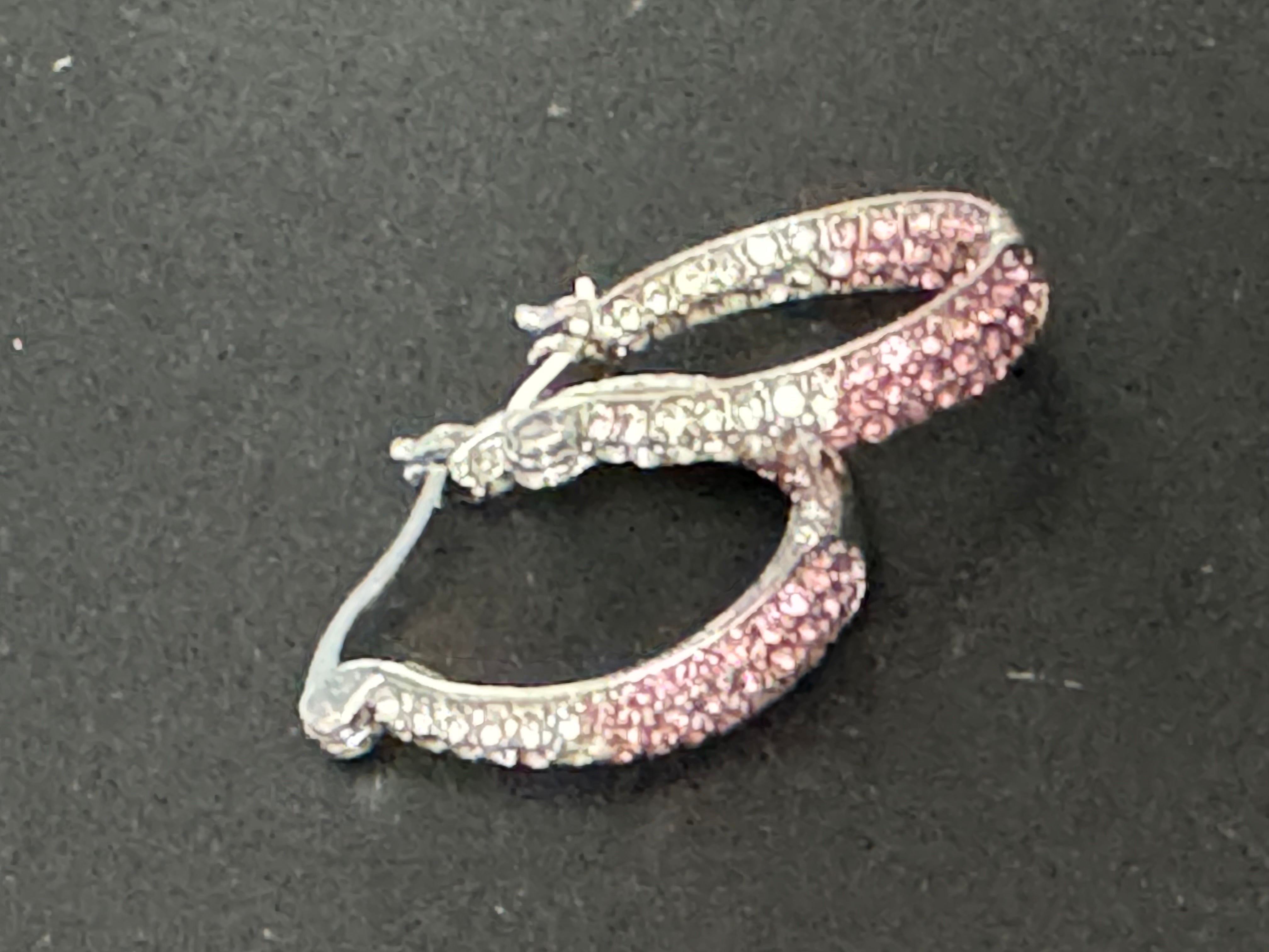 Pink & clear diamanté Crystal silver tone  small oval hoop earrings