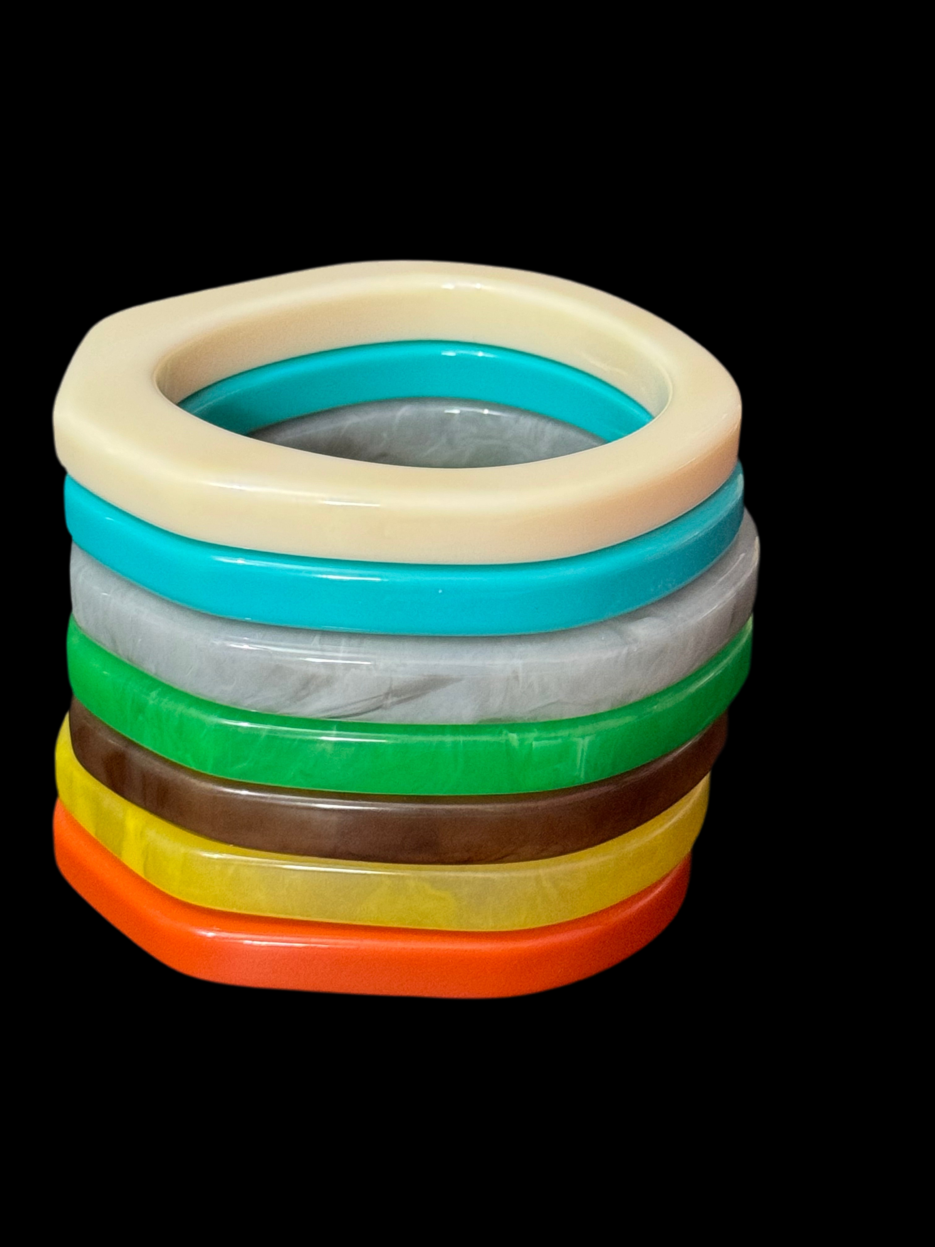 Mix and match irregular coloured abstract stacking bangles