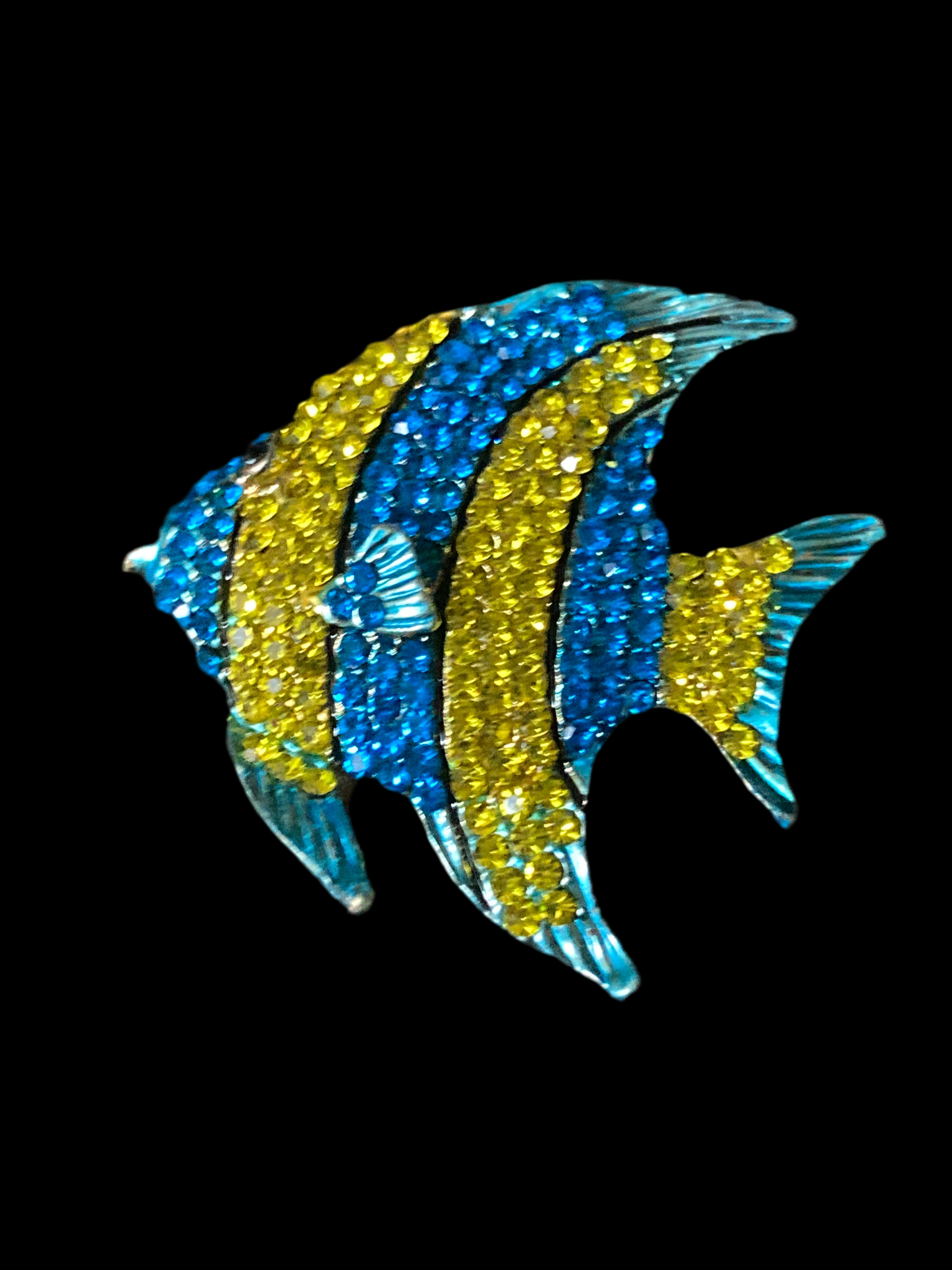 Diamanté fish brooch blue and yellow