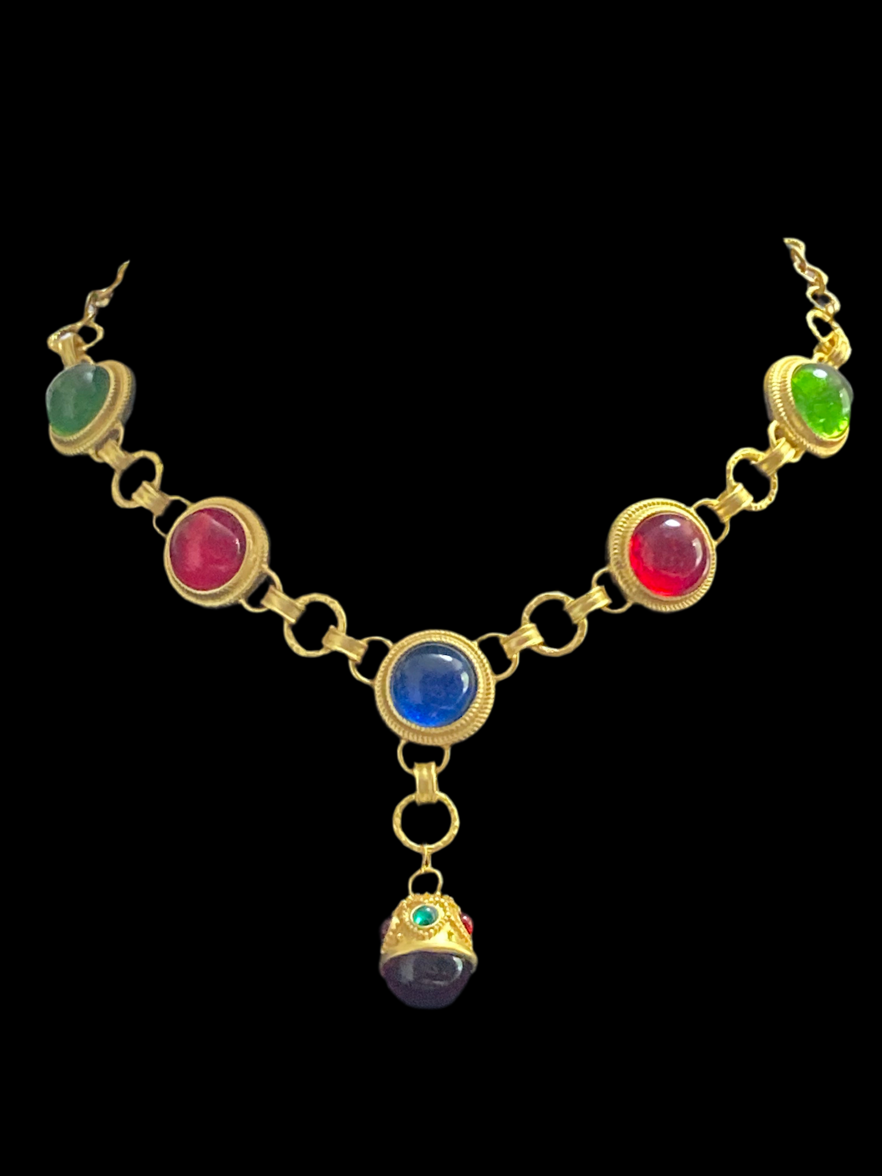 Etruscan glass cabochon gripoix style necklace