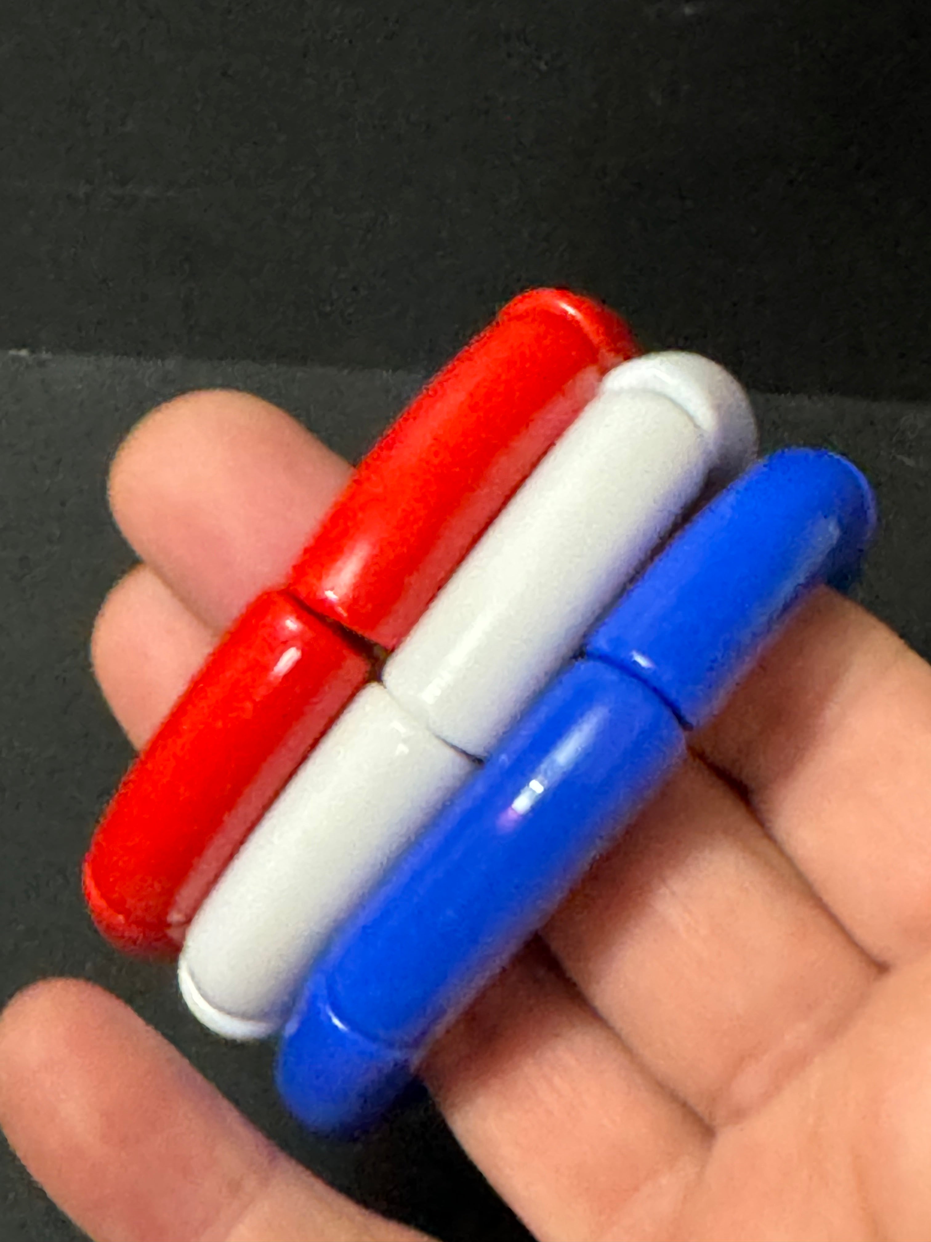 Patriotic trio of red white and blue arm stretch bangle bracelets