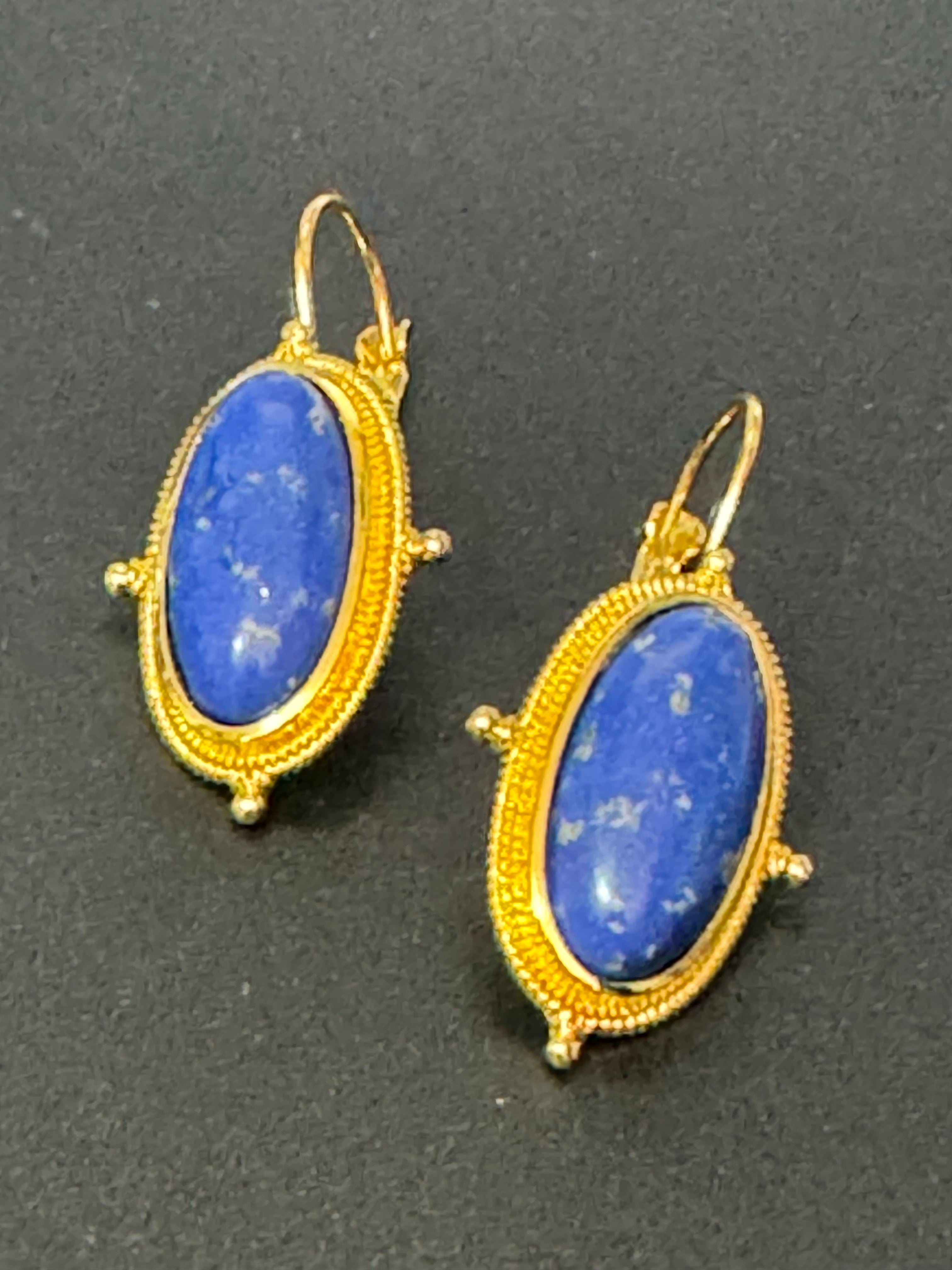 Gold tone faux lapis lazuli drop earrings