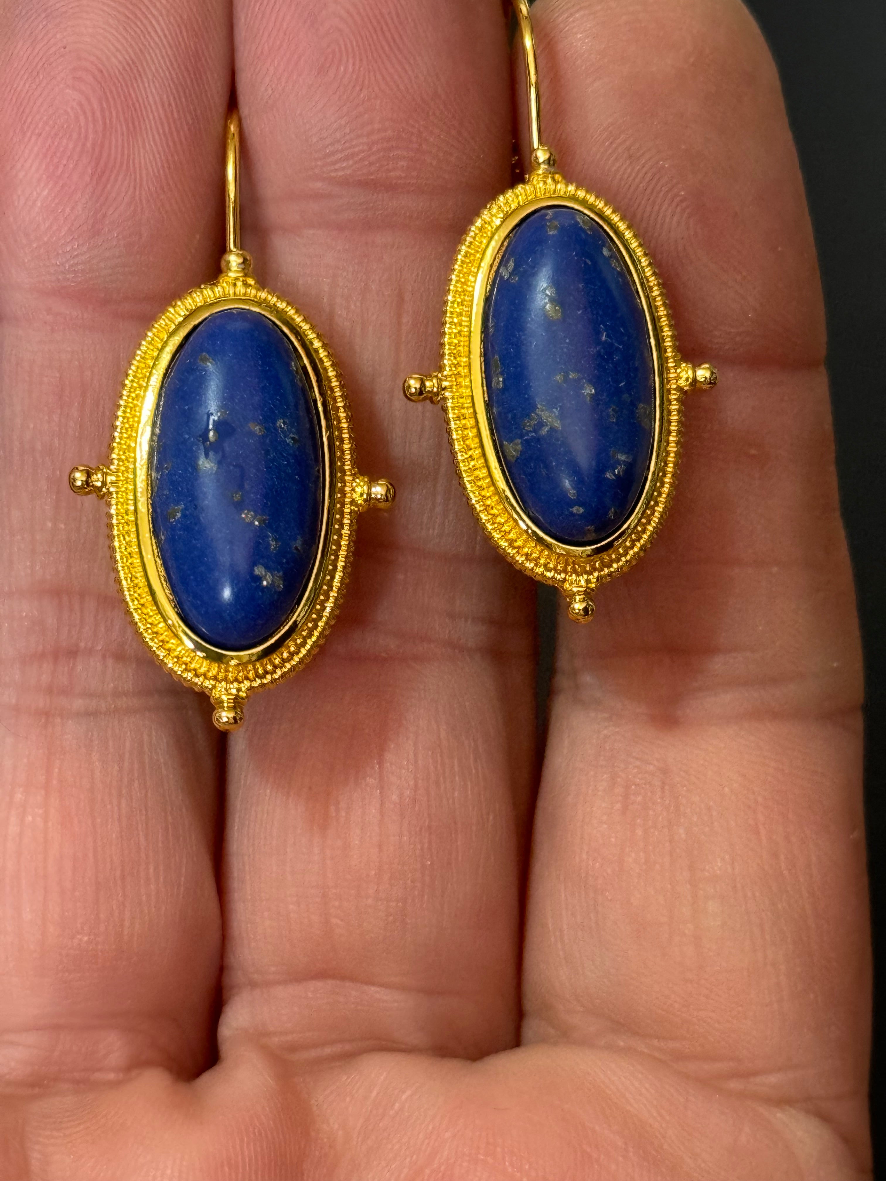 Gold tone faux lapis lazuli drop earrings