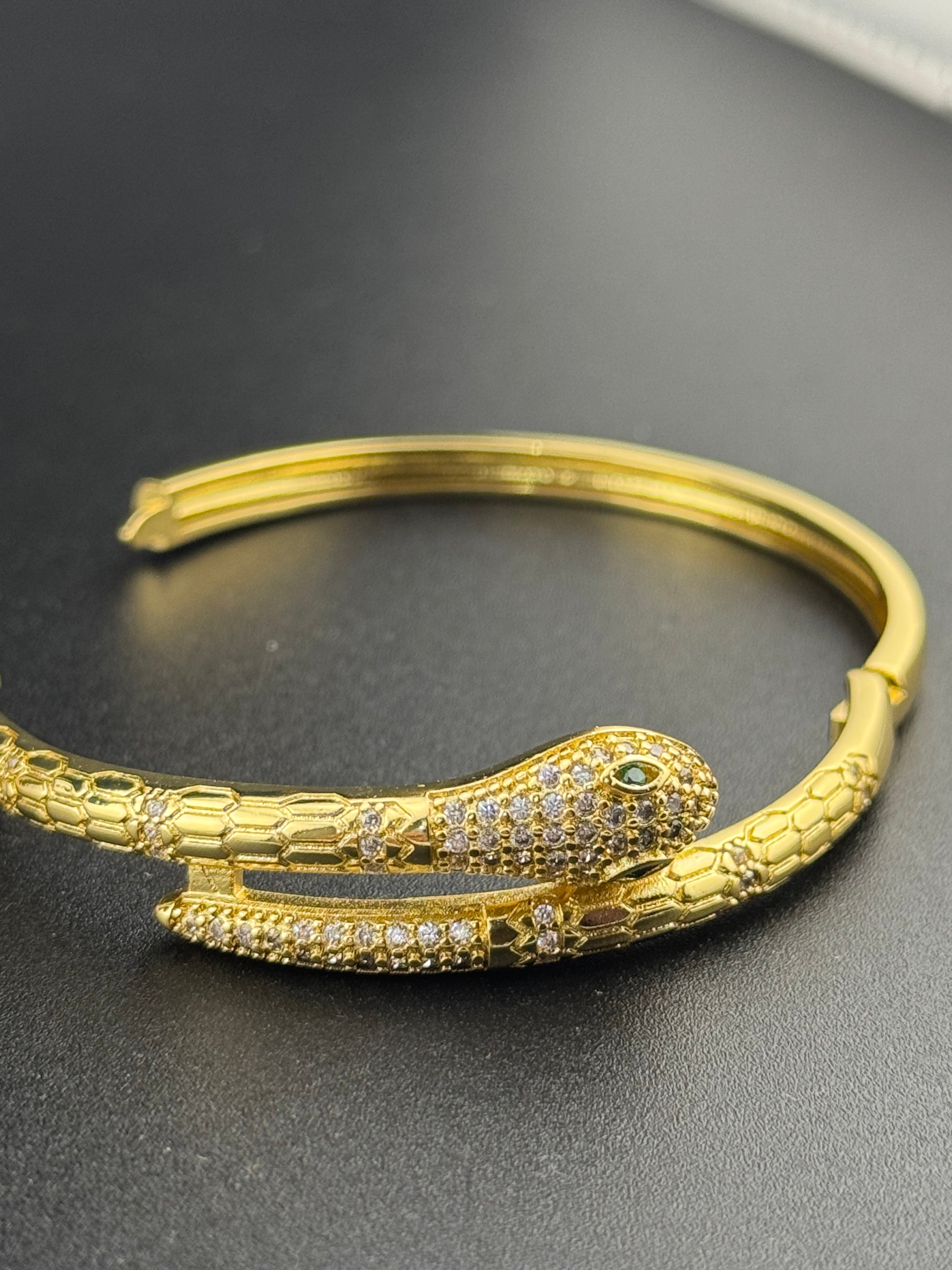 Hinged beautifully detailed Gold plated CZ crystal diamanté snake bangle bracelet