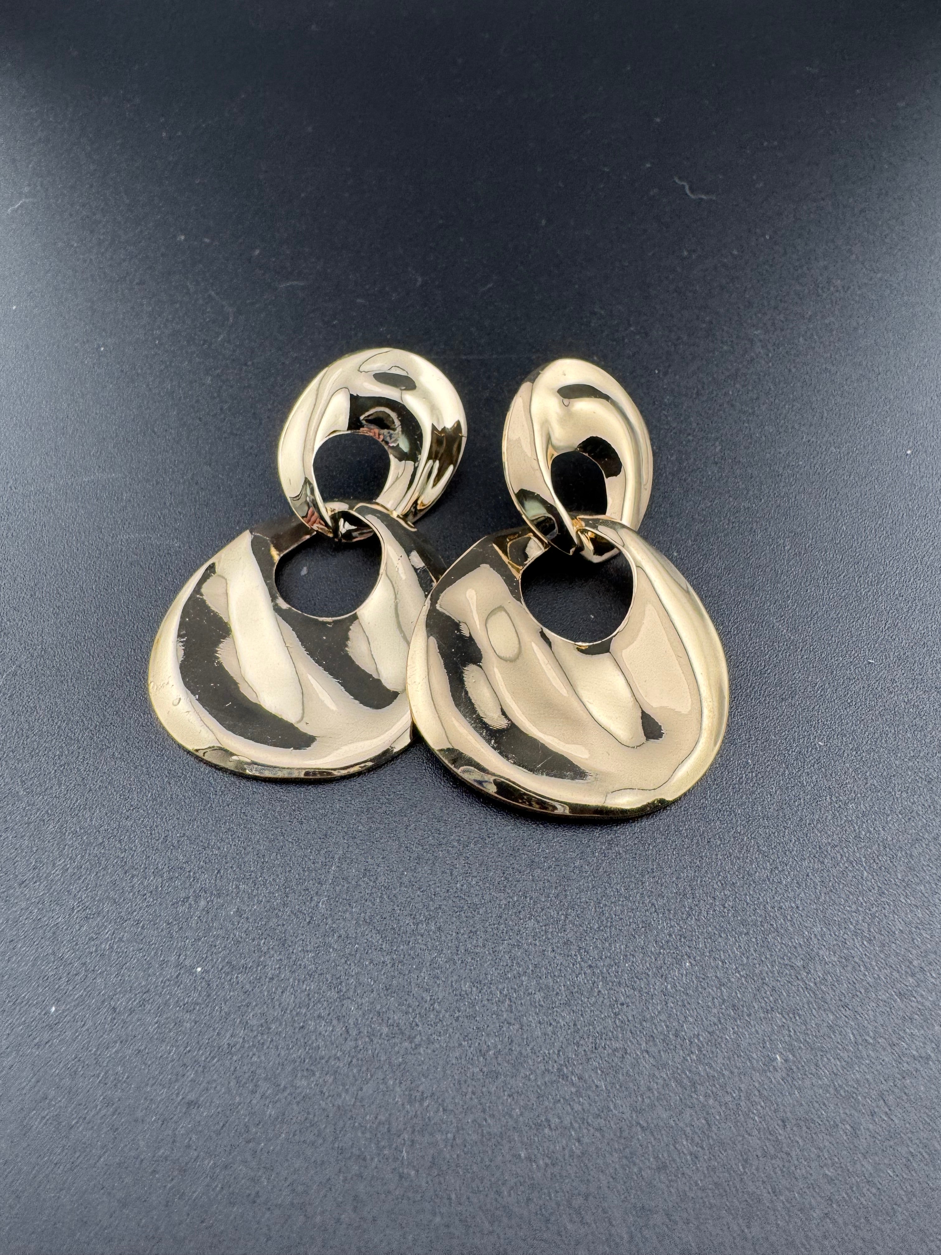 80s style gold tone oversized door knocker clip on earrings