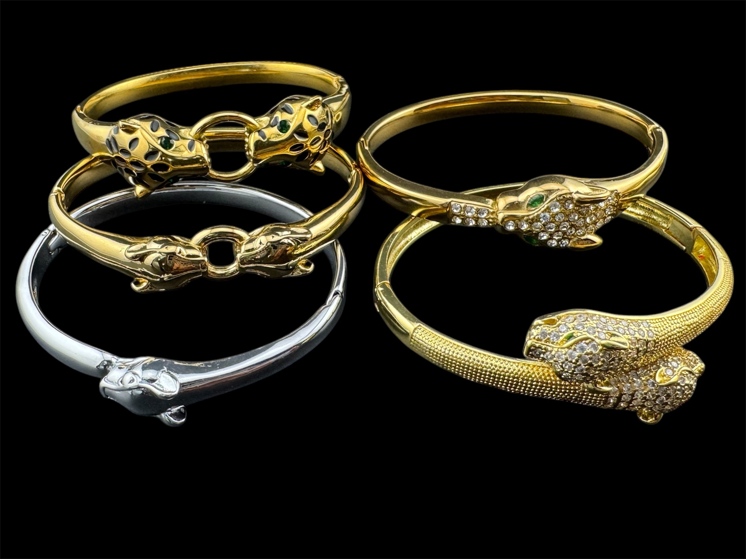 Classic gold plated Stainless Steel diamanté CZ Crystal Leopard clamper Bangles Animal Bracelets