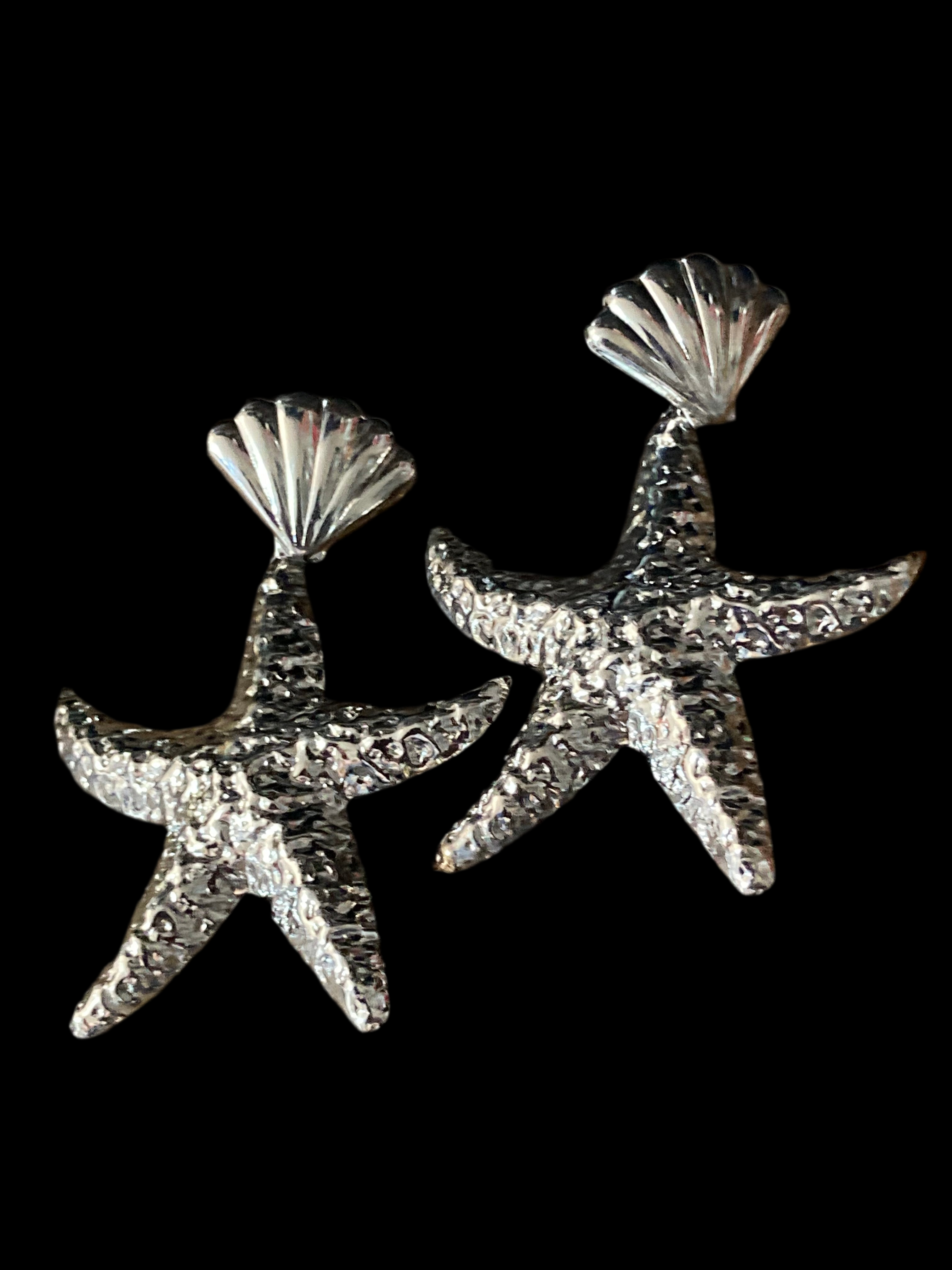 Oversized silver metal starfish earrings