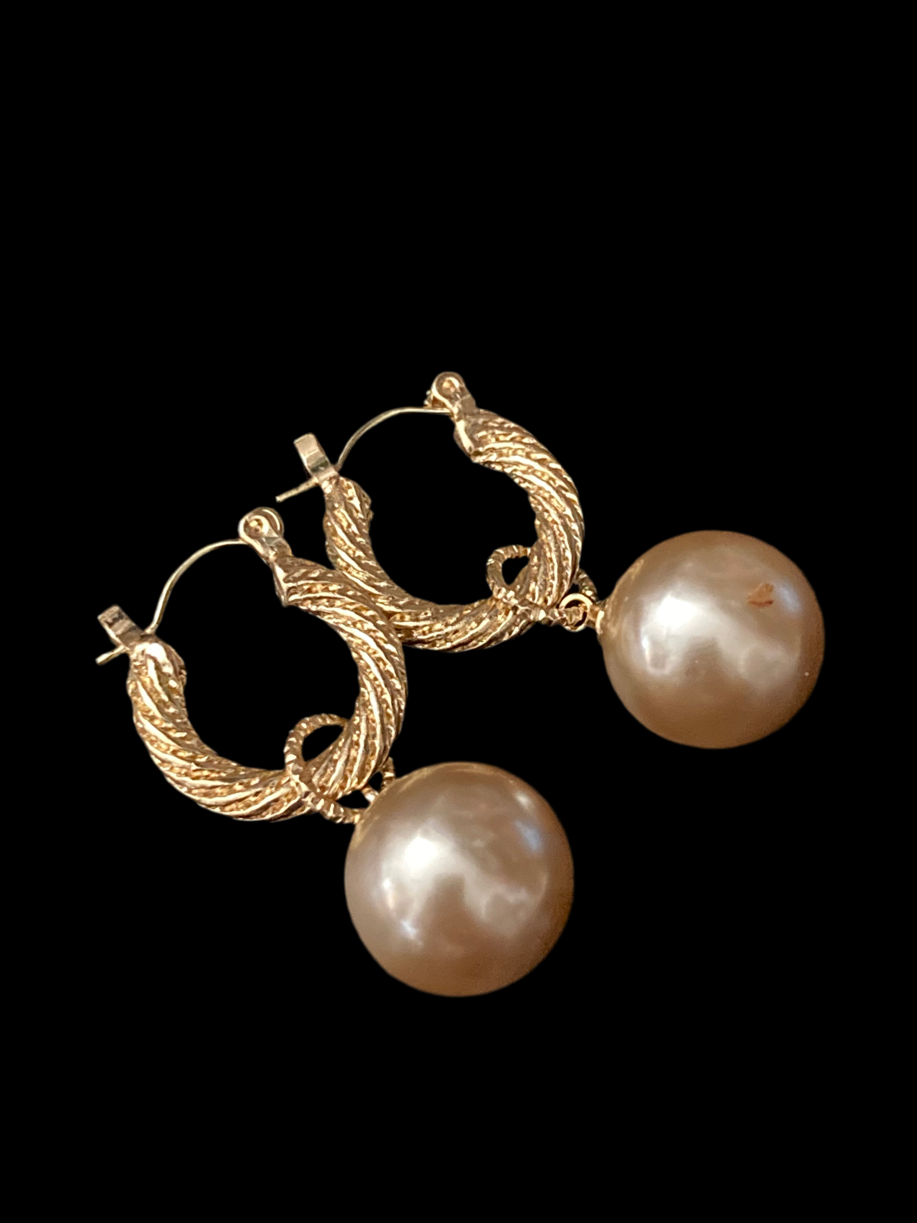 pearl ball drop hoop earrings gold tone