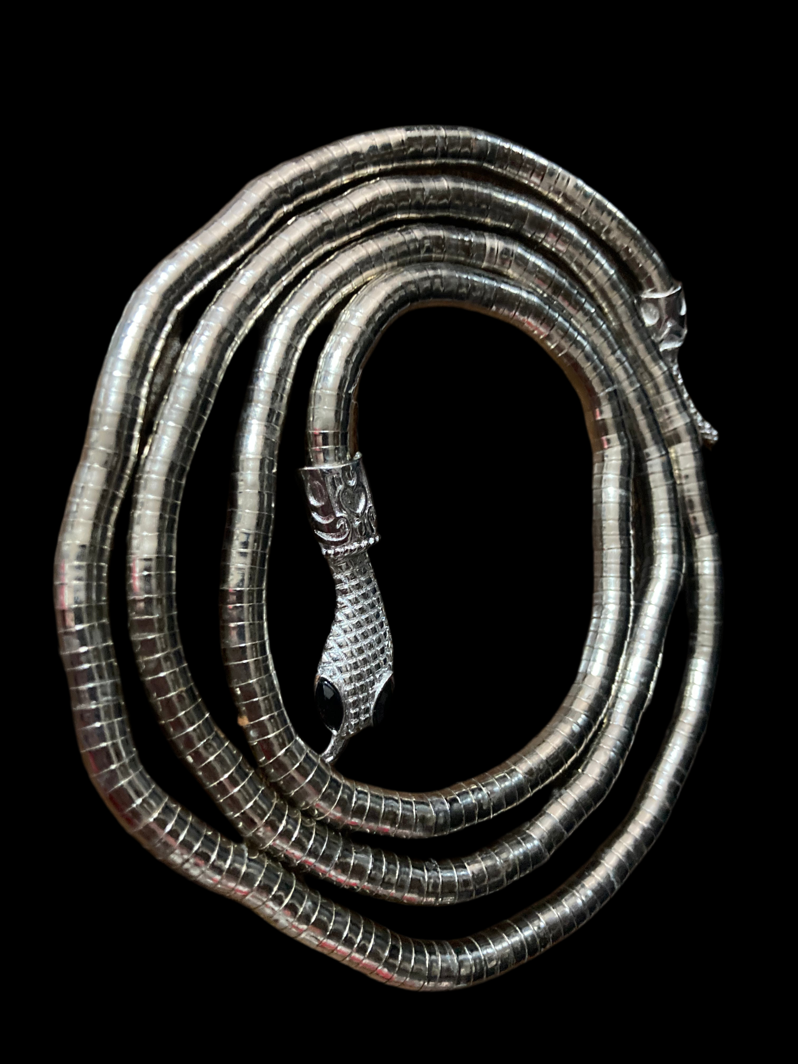 Silver snake necklace wrap round