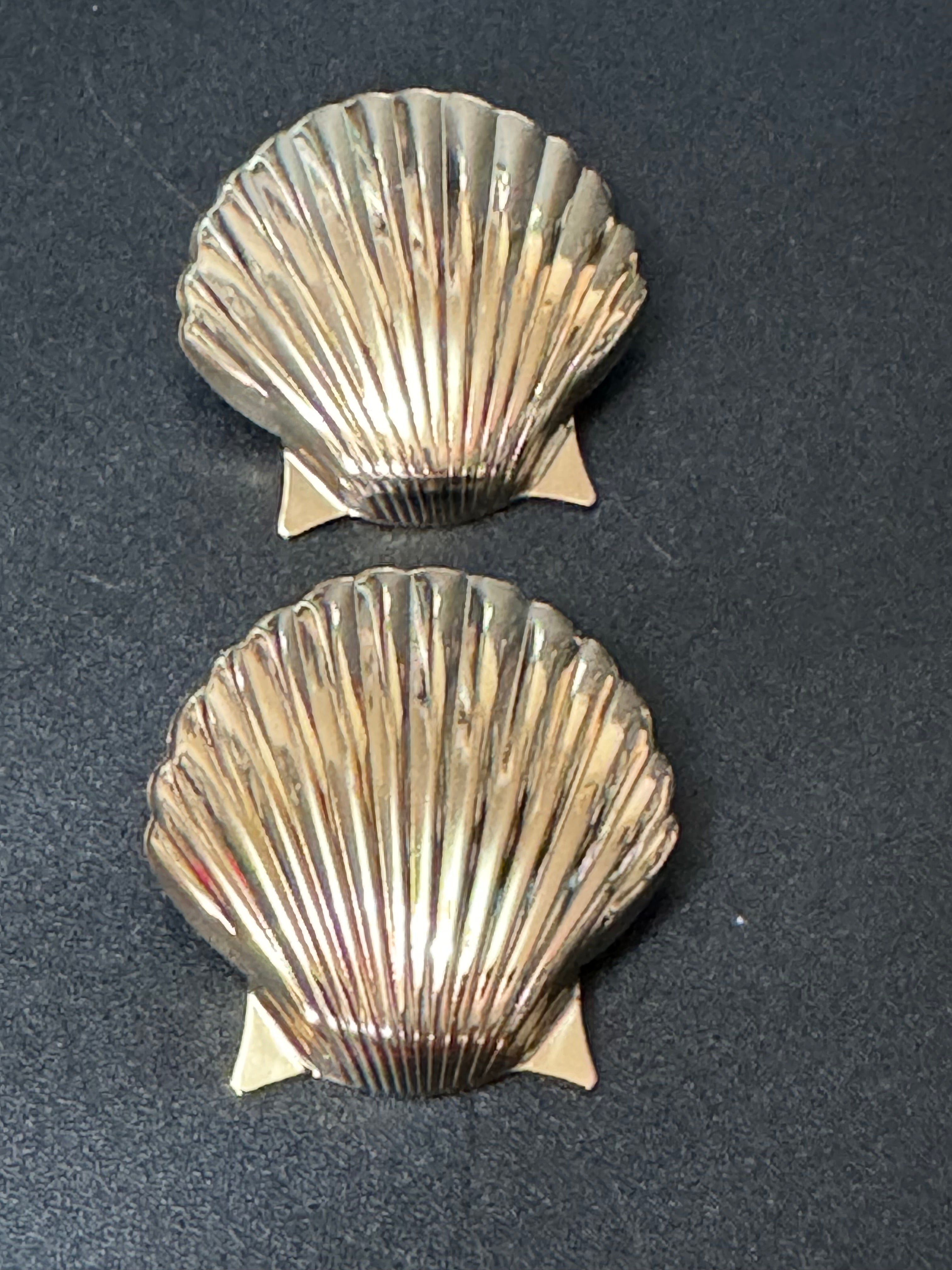 Nautical Gold tone oversized shell earrings pierced