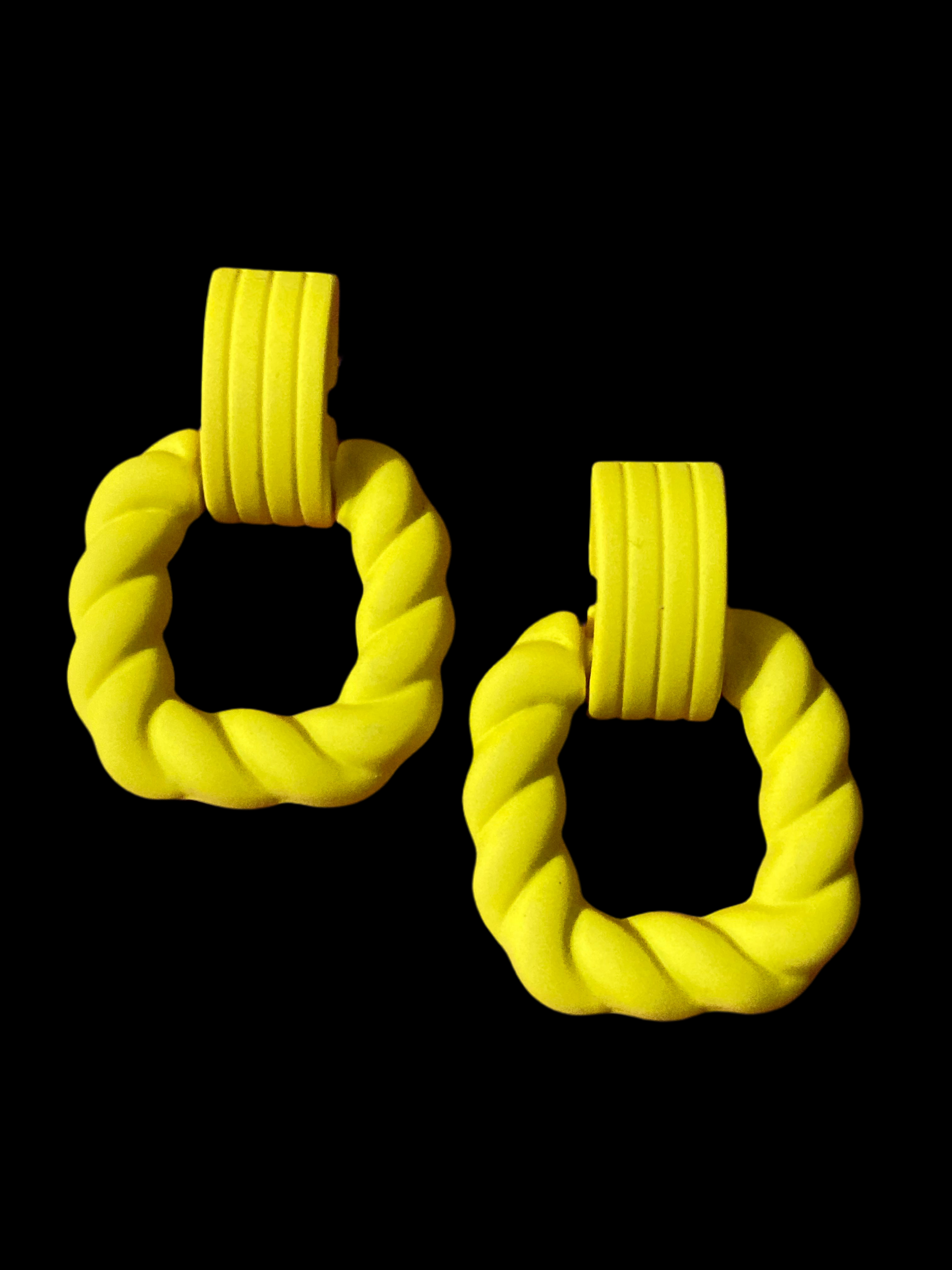 Bright Yellow nautical rope twist door knocker earrings