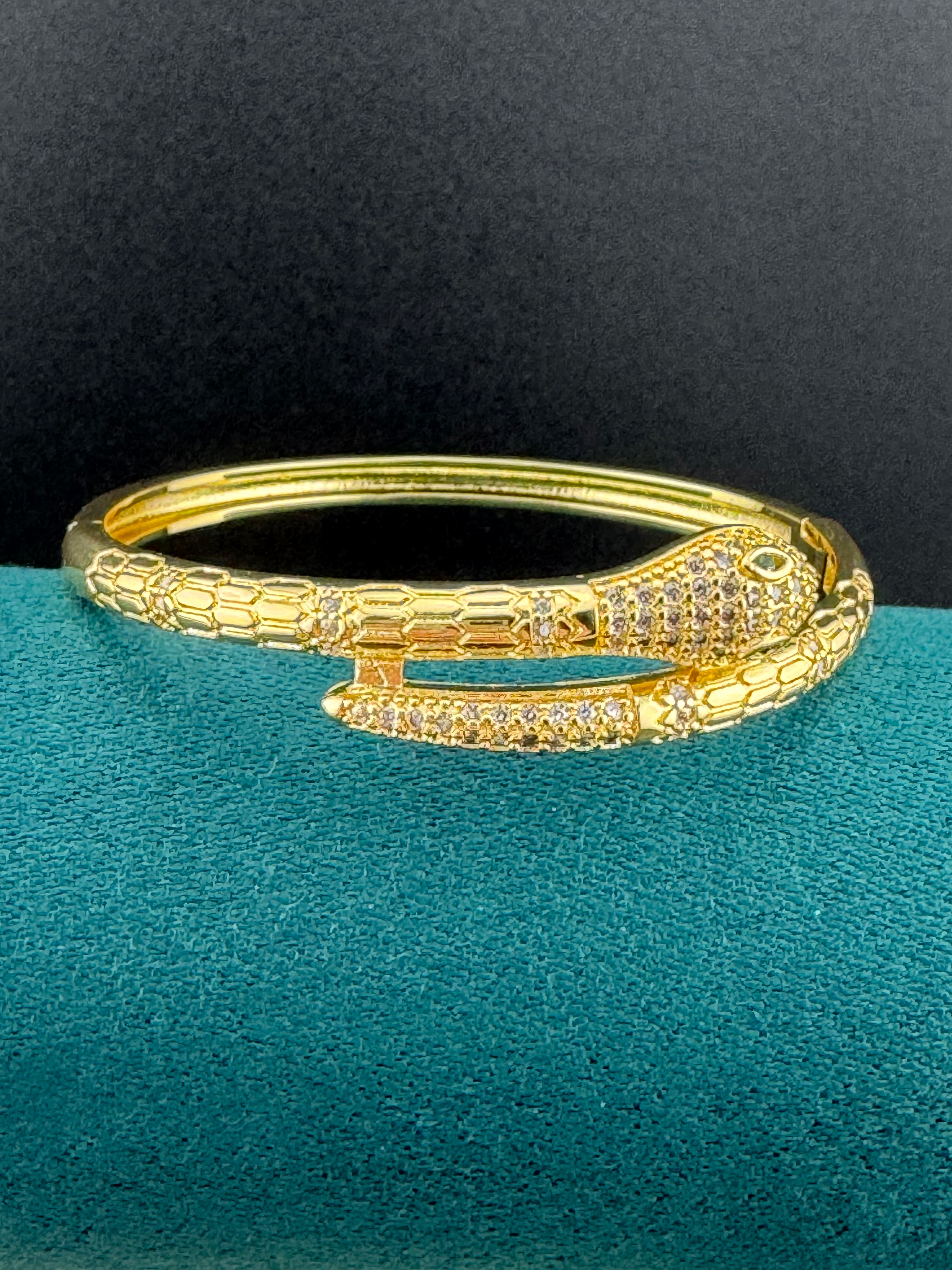 Hinged beautifully detailed Gold plated CZ crystal diamanté snake bangle bracelet