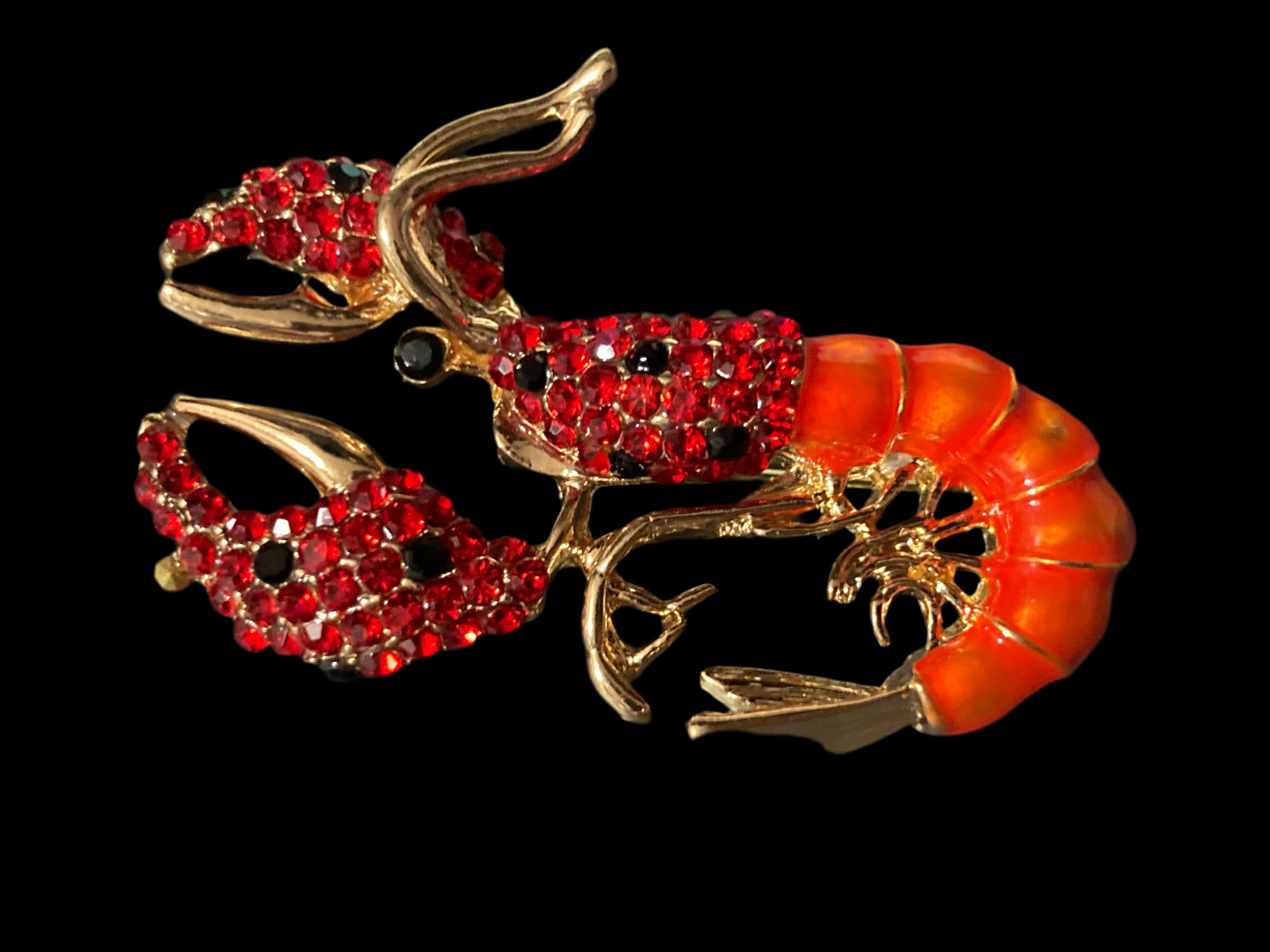 Lobster brooch Orange enamel and diamanté