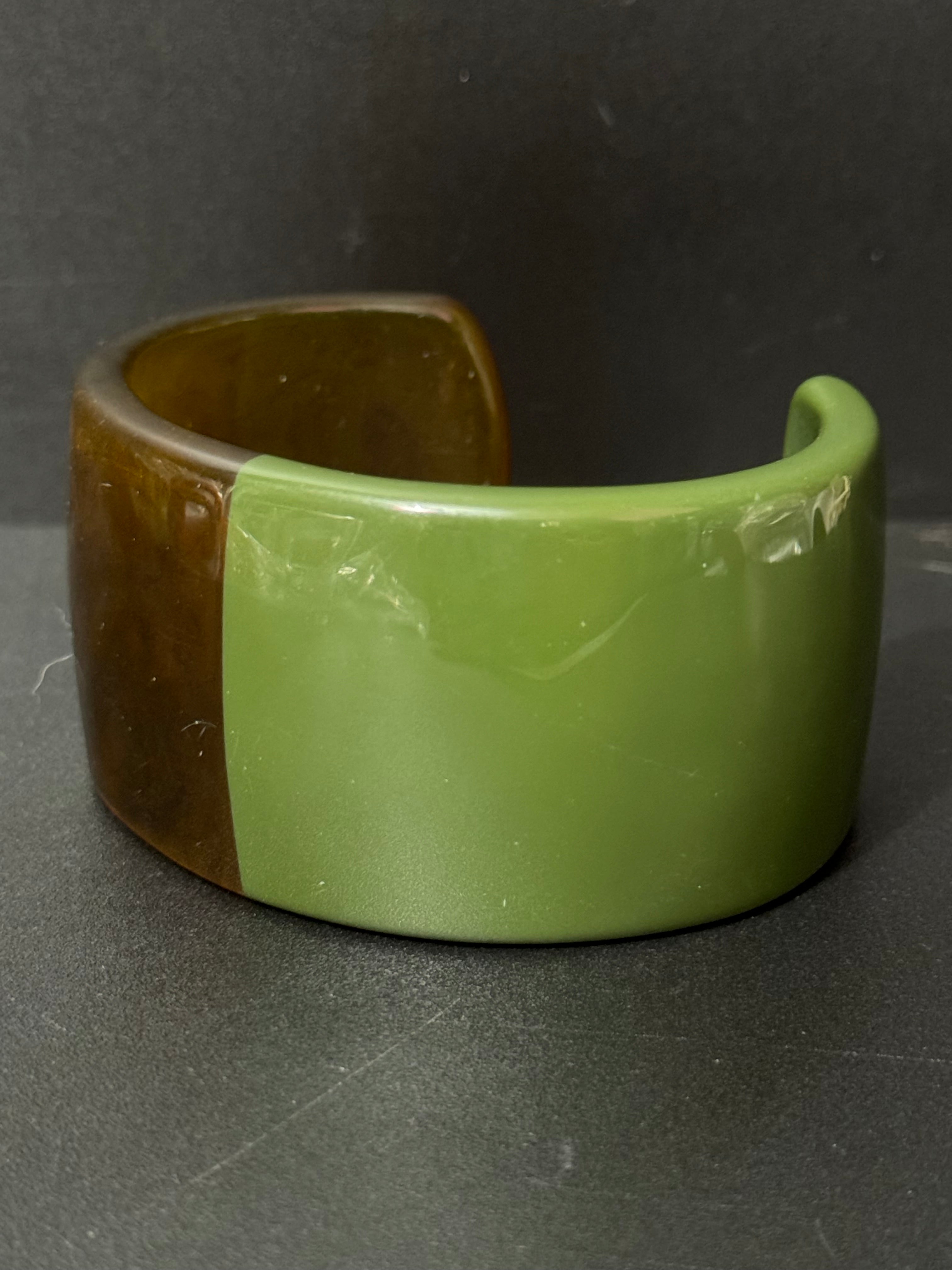 4cm wide open faux tortoiseshell cuff bangle in olive green or cream