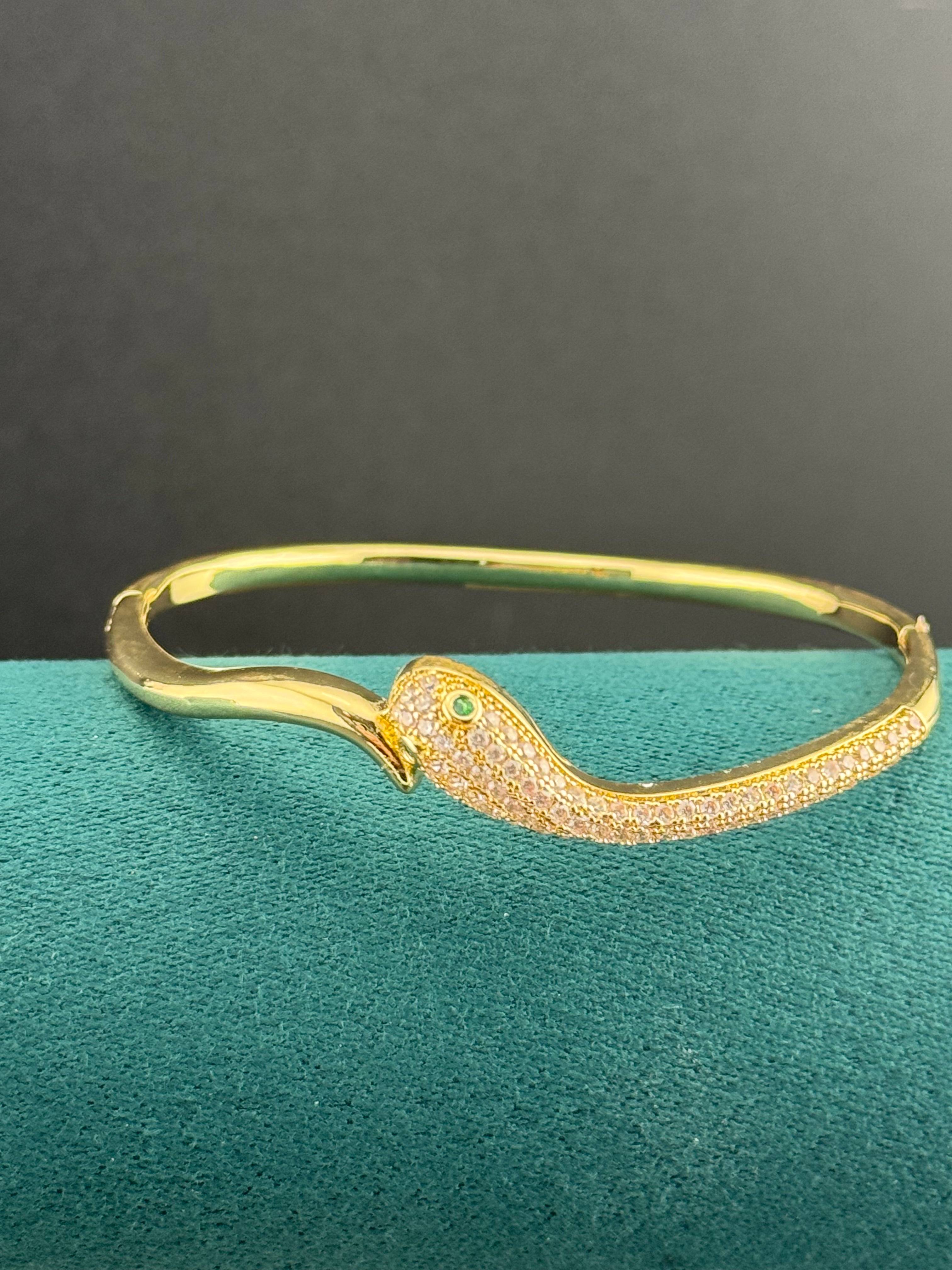 High end Hinged Gold plated CZ crystal diamanté snake bangle bracelet