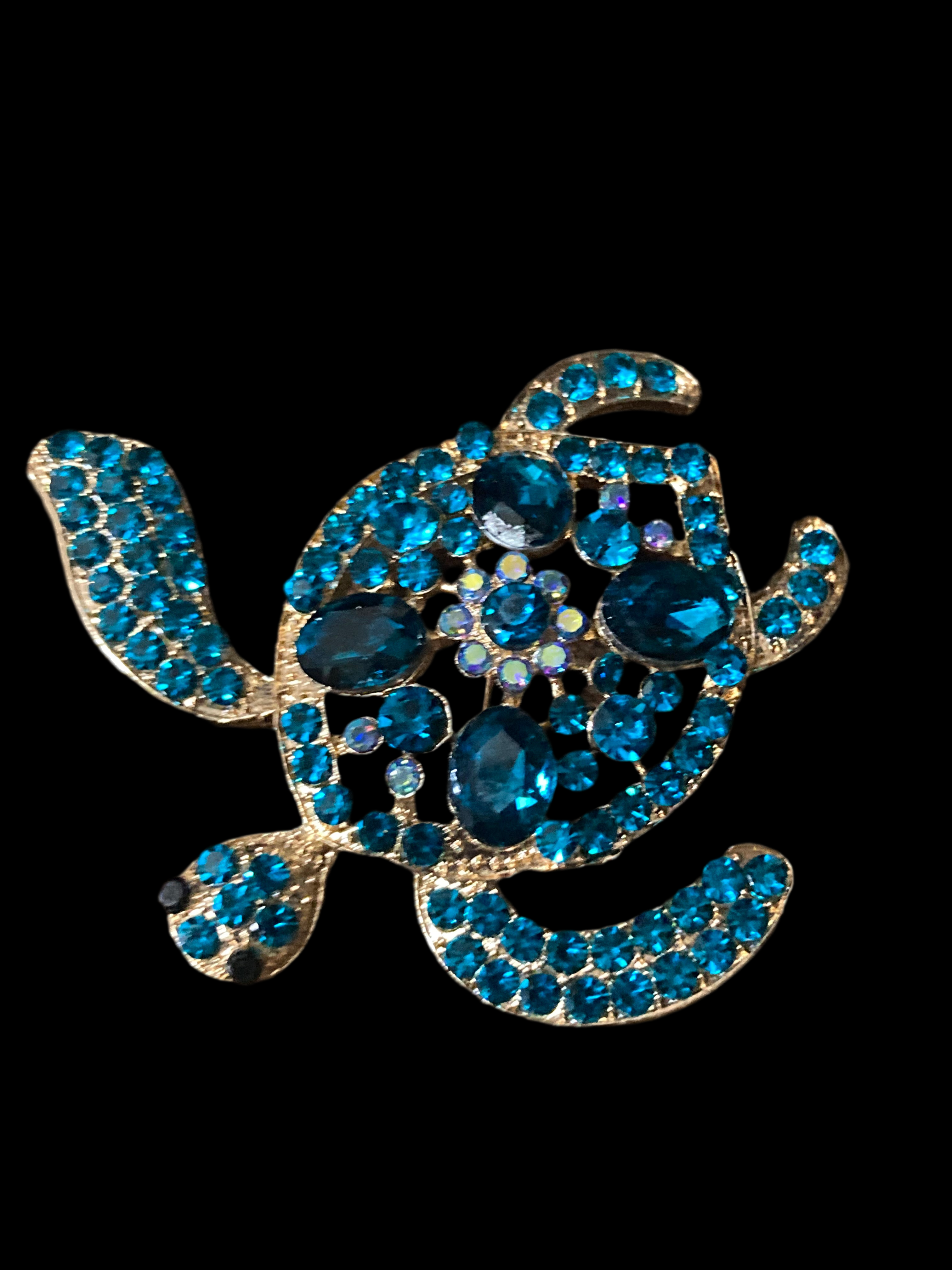 Teal blue diamanté sea turtle brooch NEW