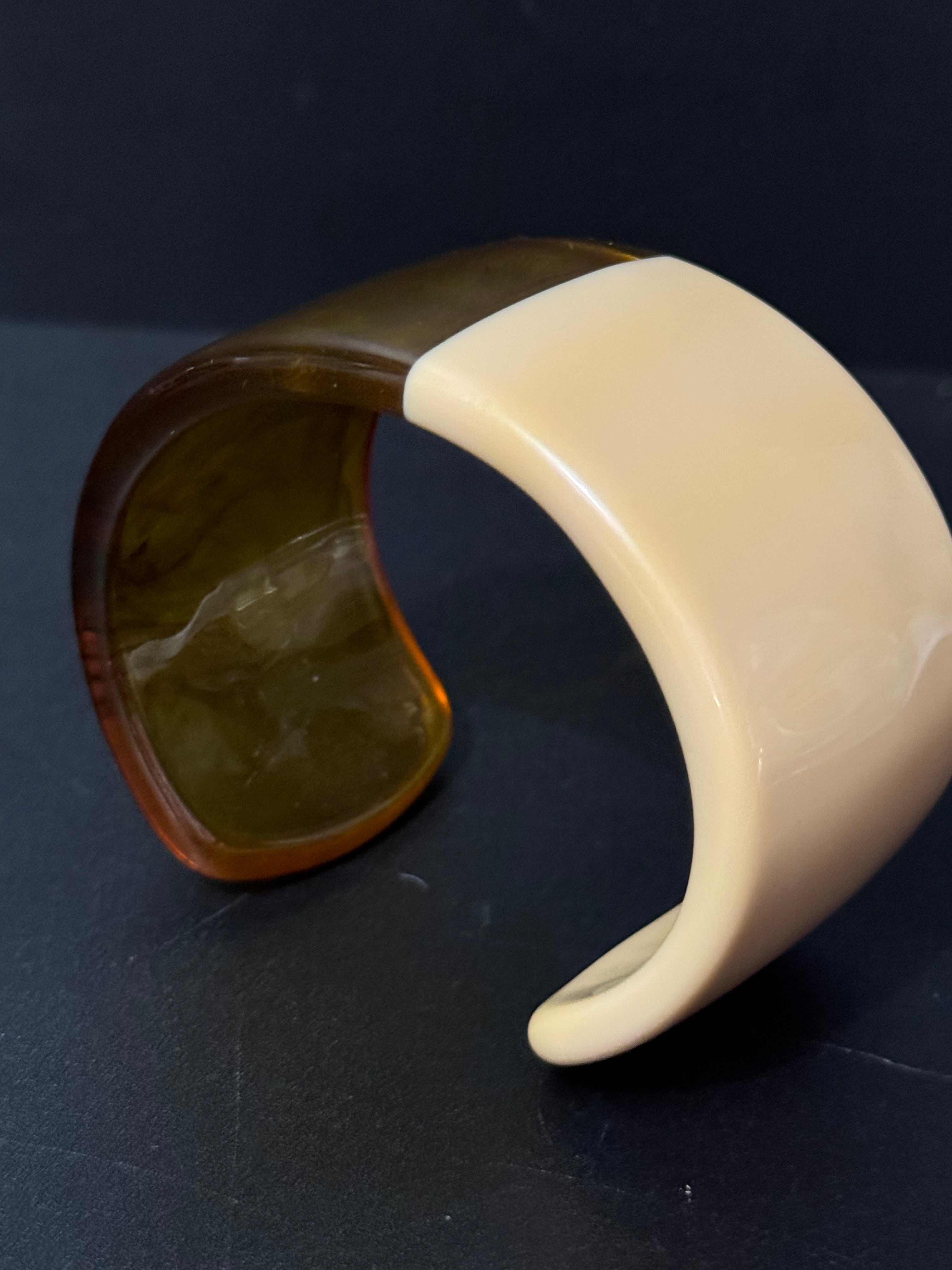 4cm wide open faux tortoiseshell cuff bangle in olive green or cream