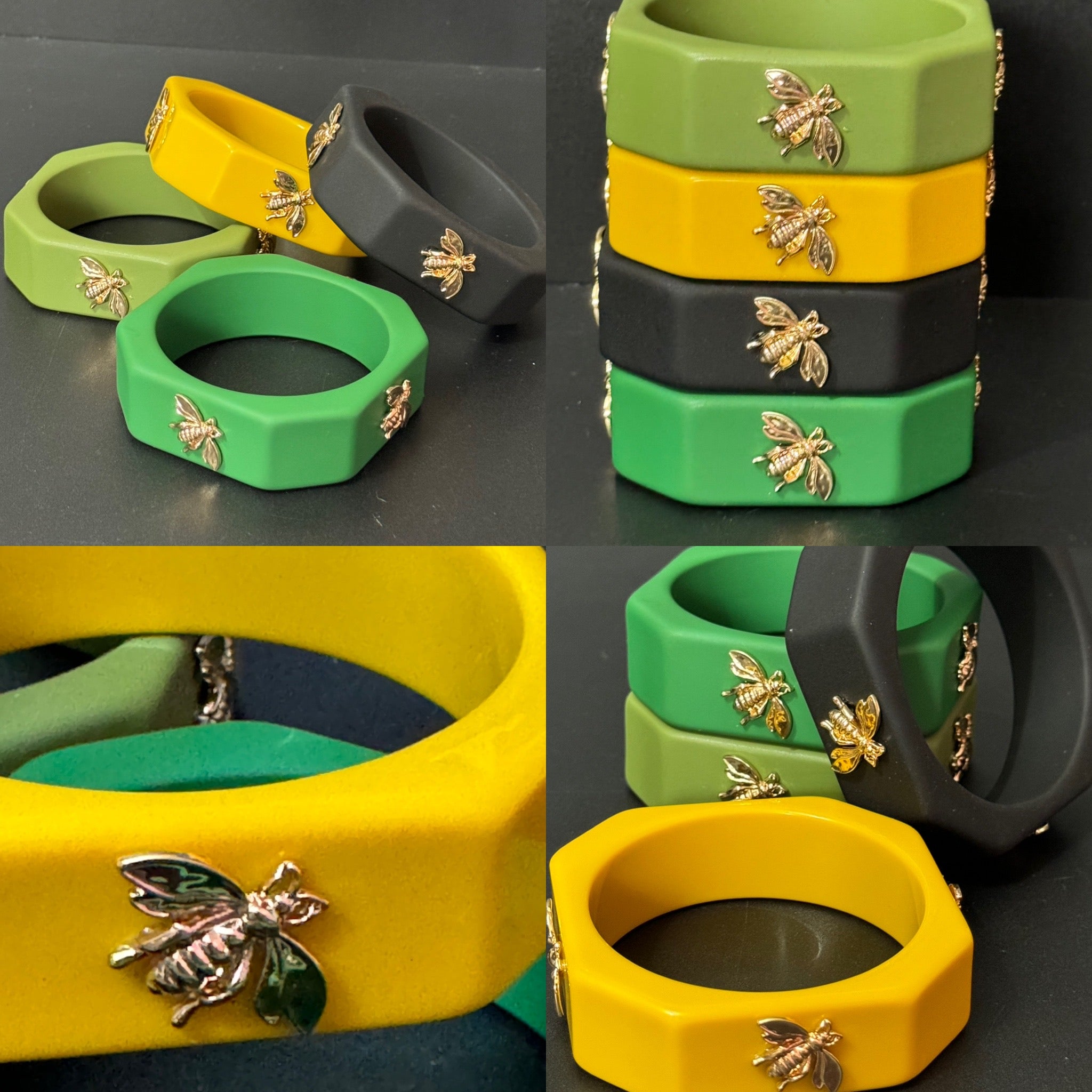 Mix and match octagonal wide coloured stacking bee bangles