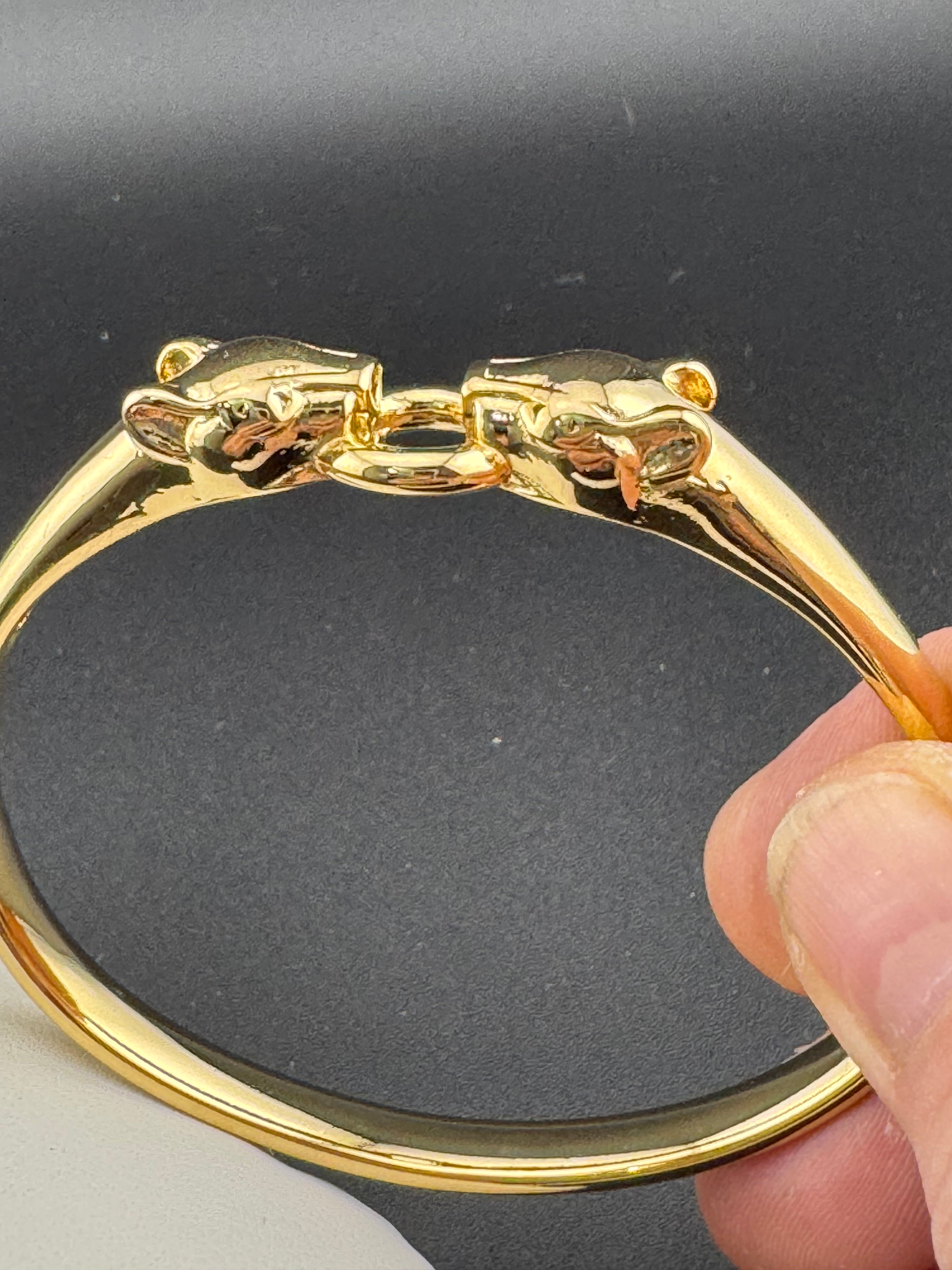 Classic gold Stainless Steel Crystal Leopard clamper Bangle Animal Bracelets