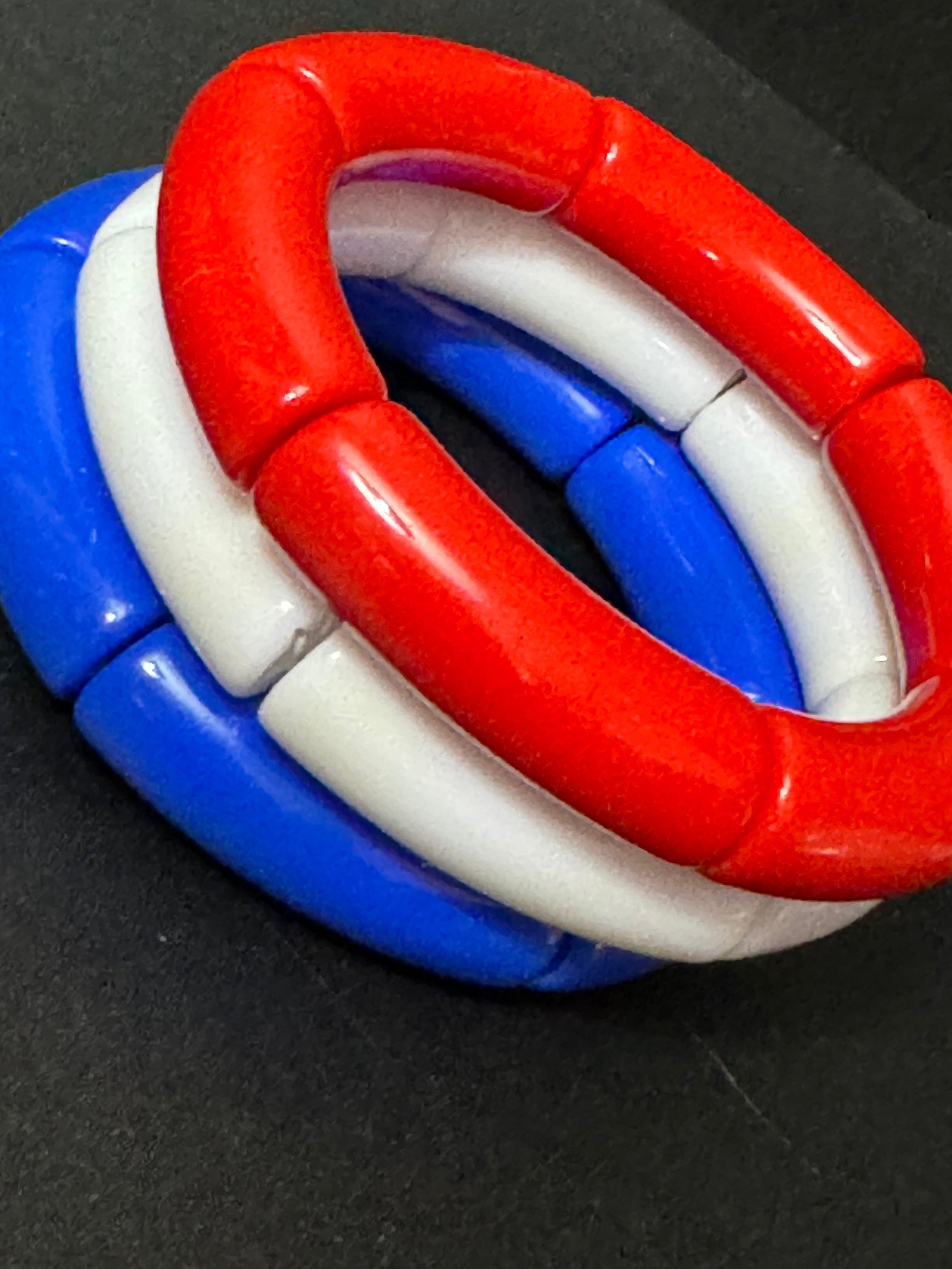 Patriotic trio of red white and blue arm stretch bangle bracelets