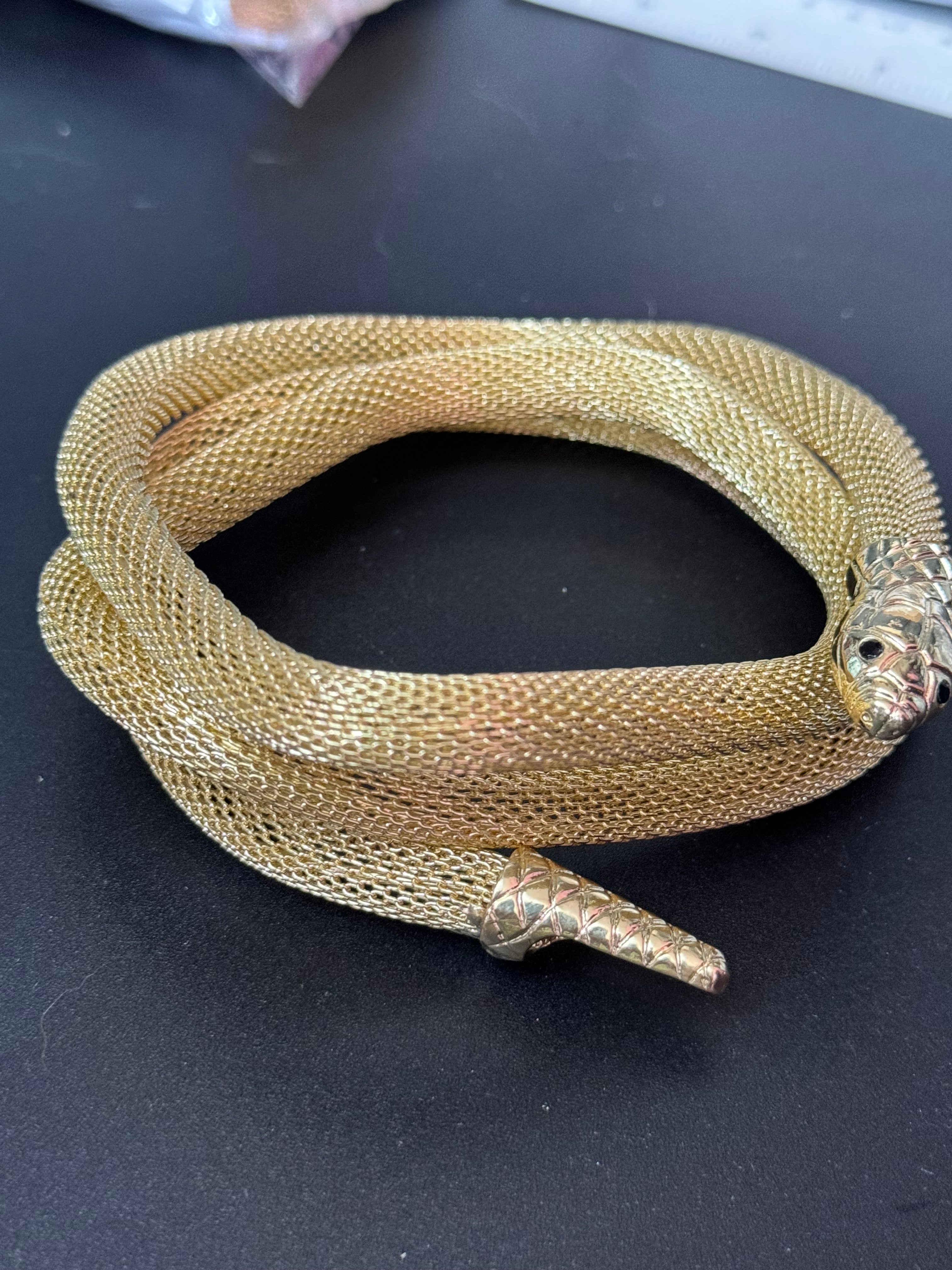 Gold tone mesh bendy snake choker bracelet necklace