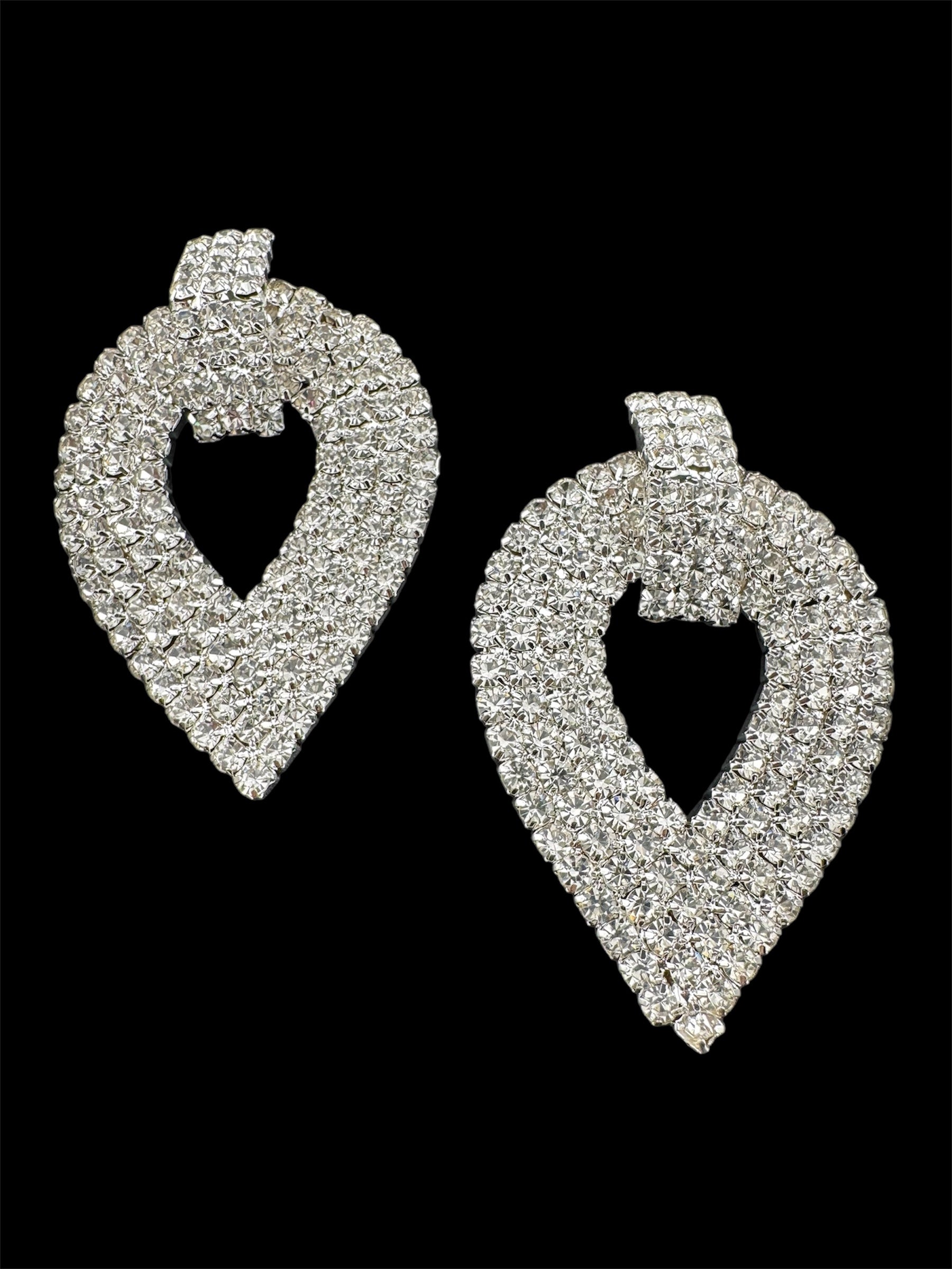 Oversized big clear crystal diamanté teardrop clip on earrings, silver tone