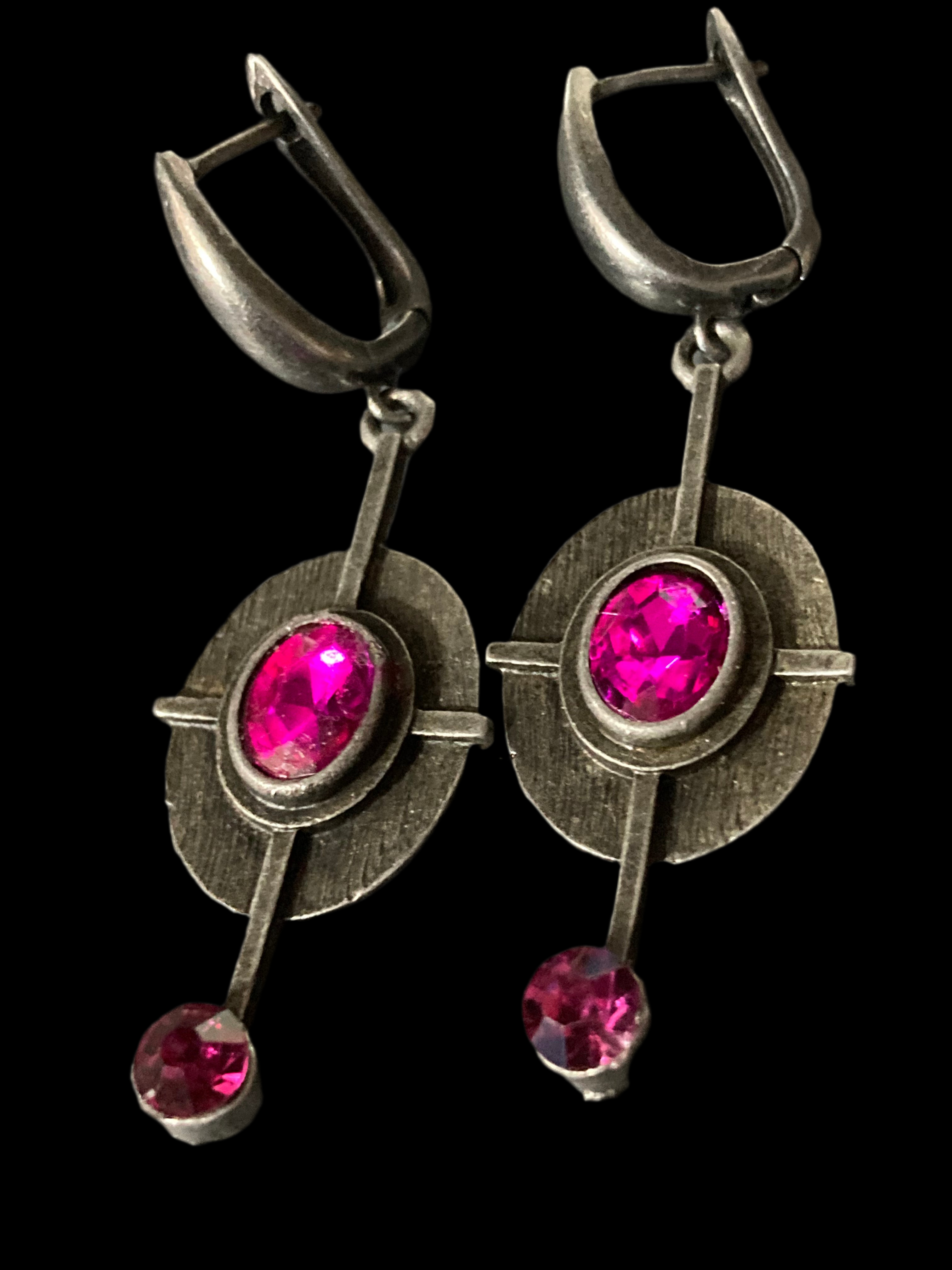 Modernist hot pink diamanté drop earrings