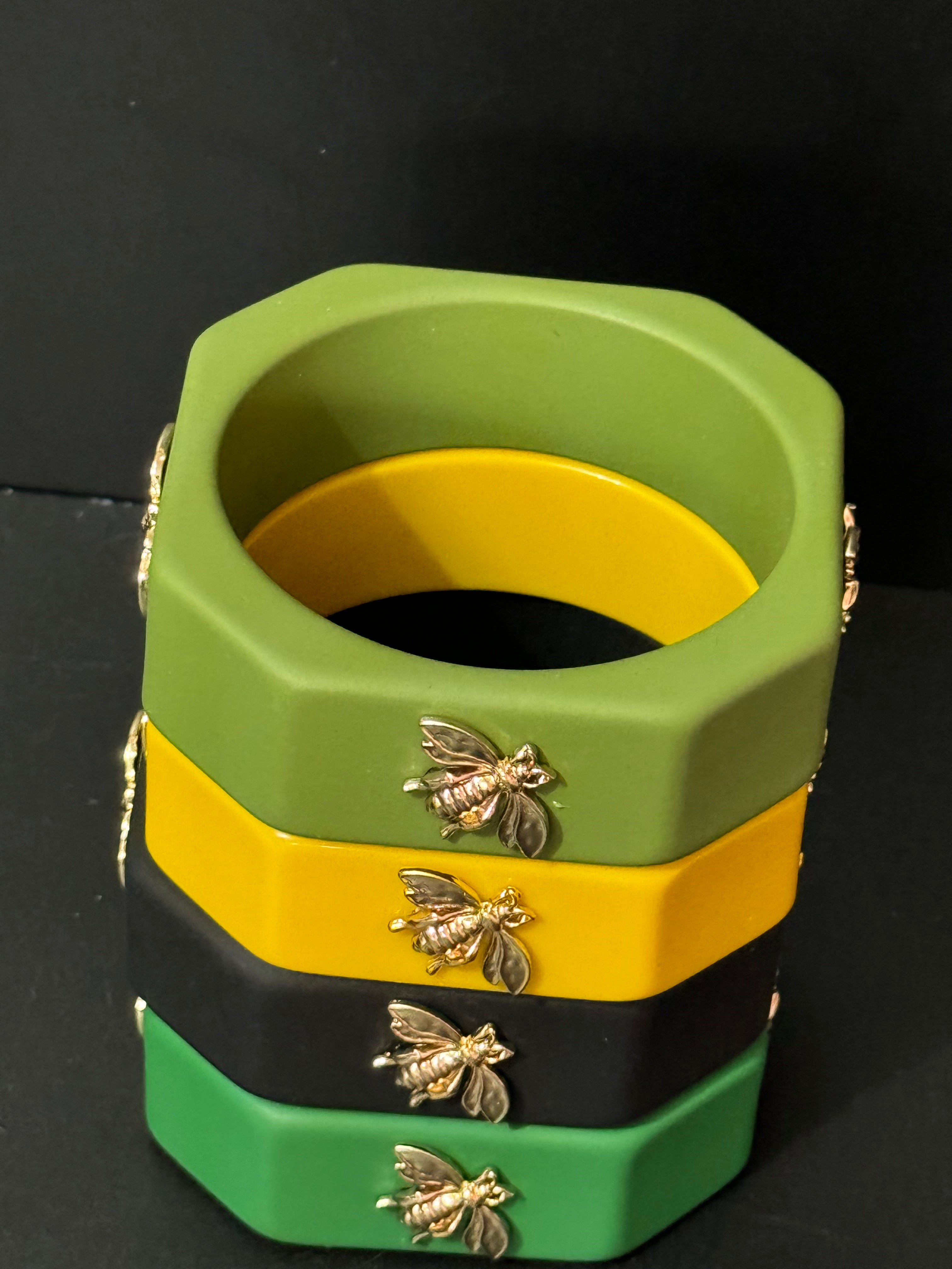 Mix and match octagonal wide coloured stacking bee bangles