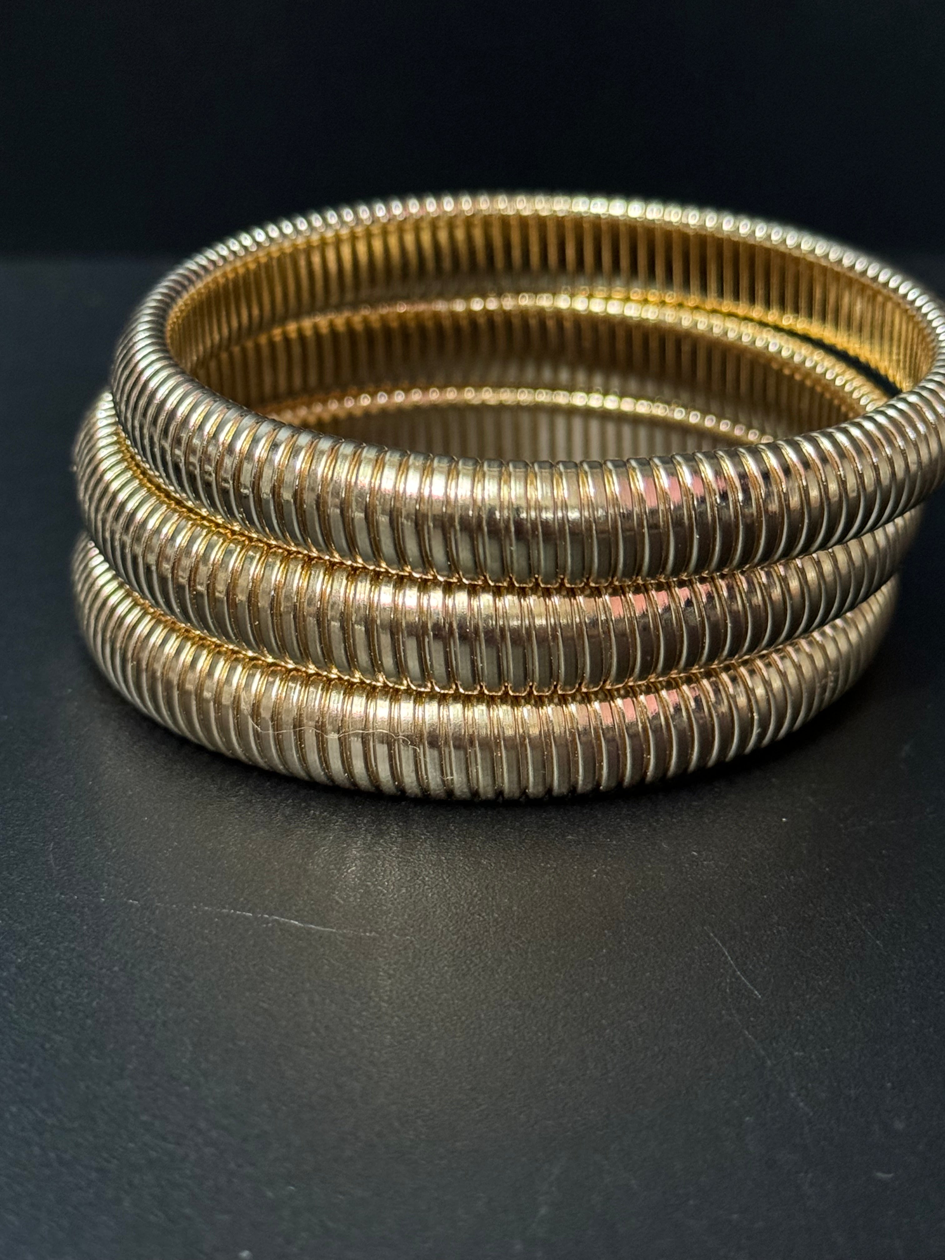 gold or silver tone omega bangle bracelets with stretch