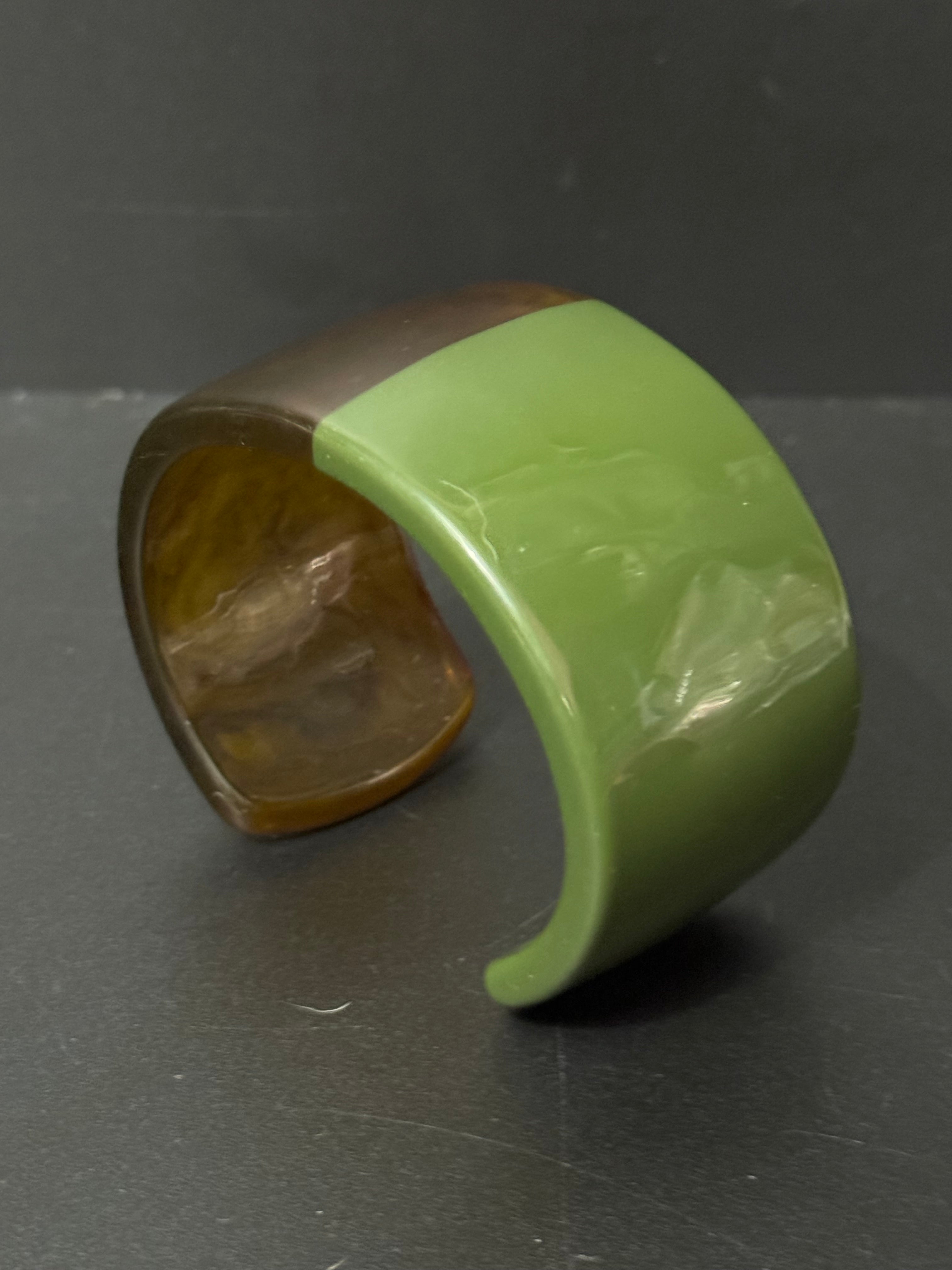 4cm wide open faux tortoiseshell cuff bangle in olive green or cream