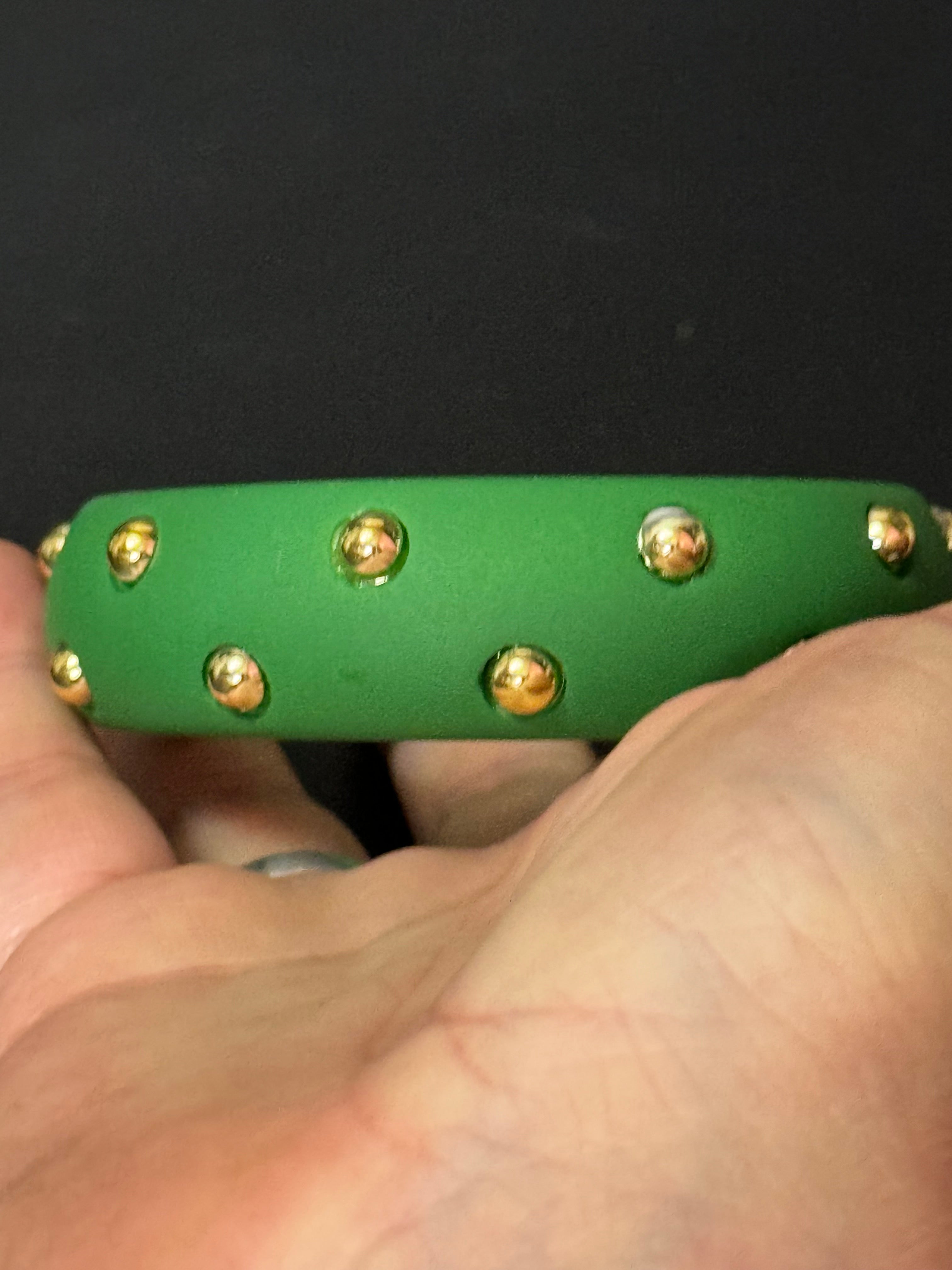 Bright Matt Green gold metal studded wide plastic bangle