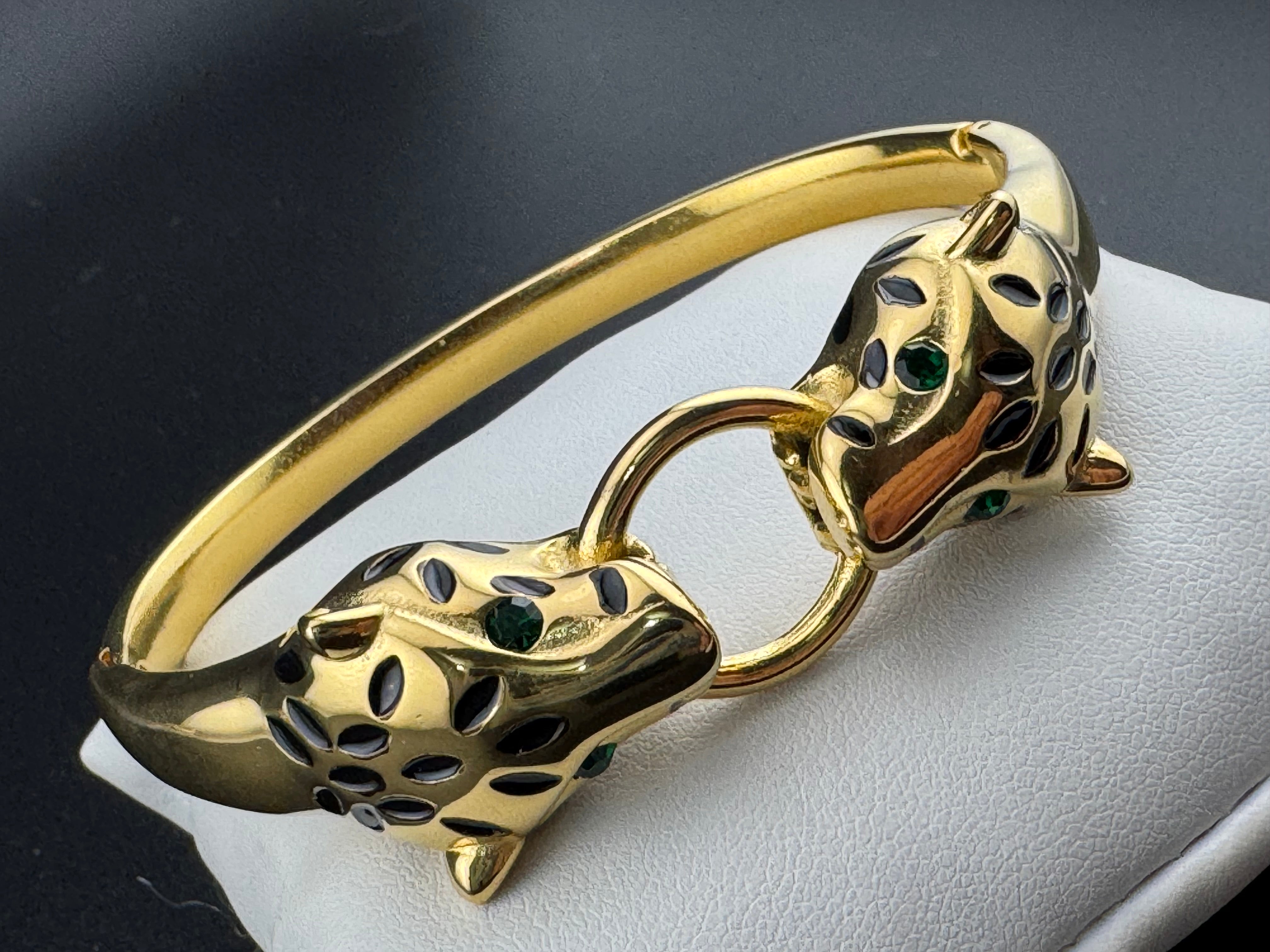 Classic gold Stainless Steel Crystal Leopard clamper Bangles Animal Bracelets