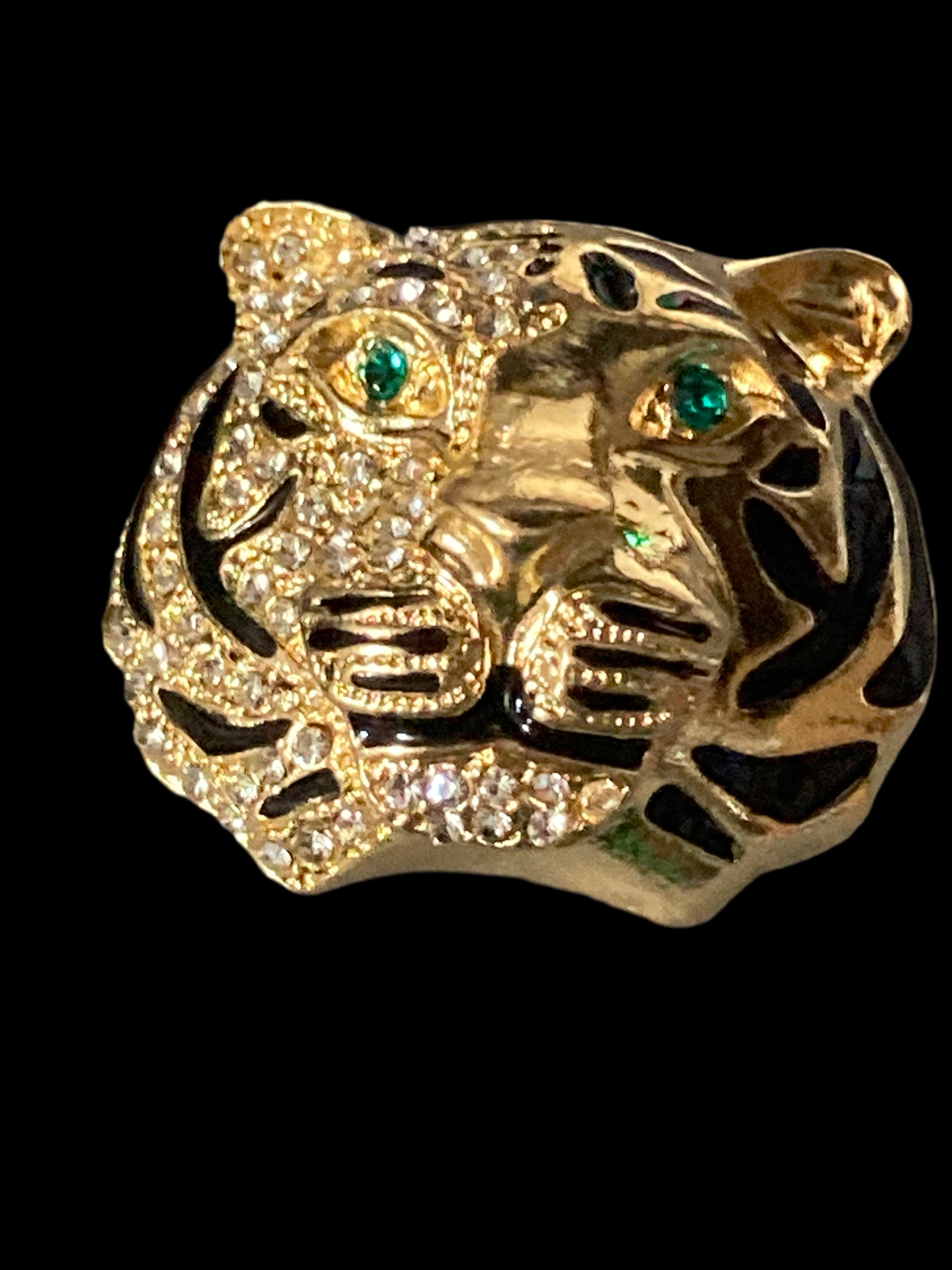 Gold diamanté tiger brooch