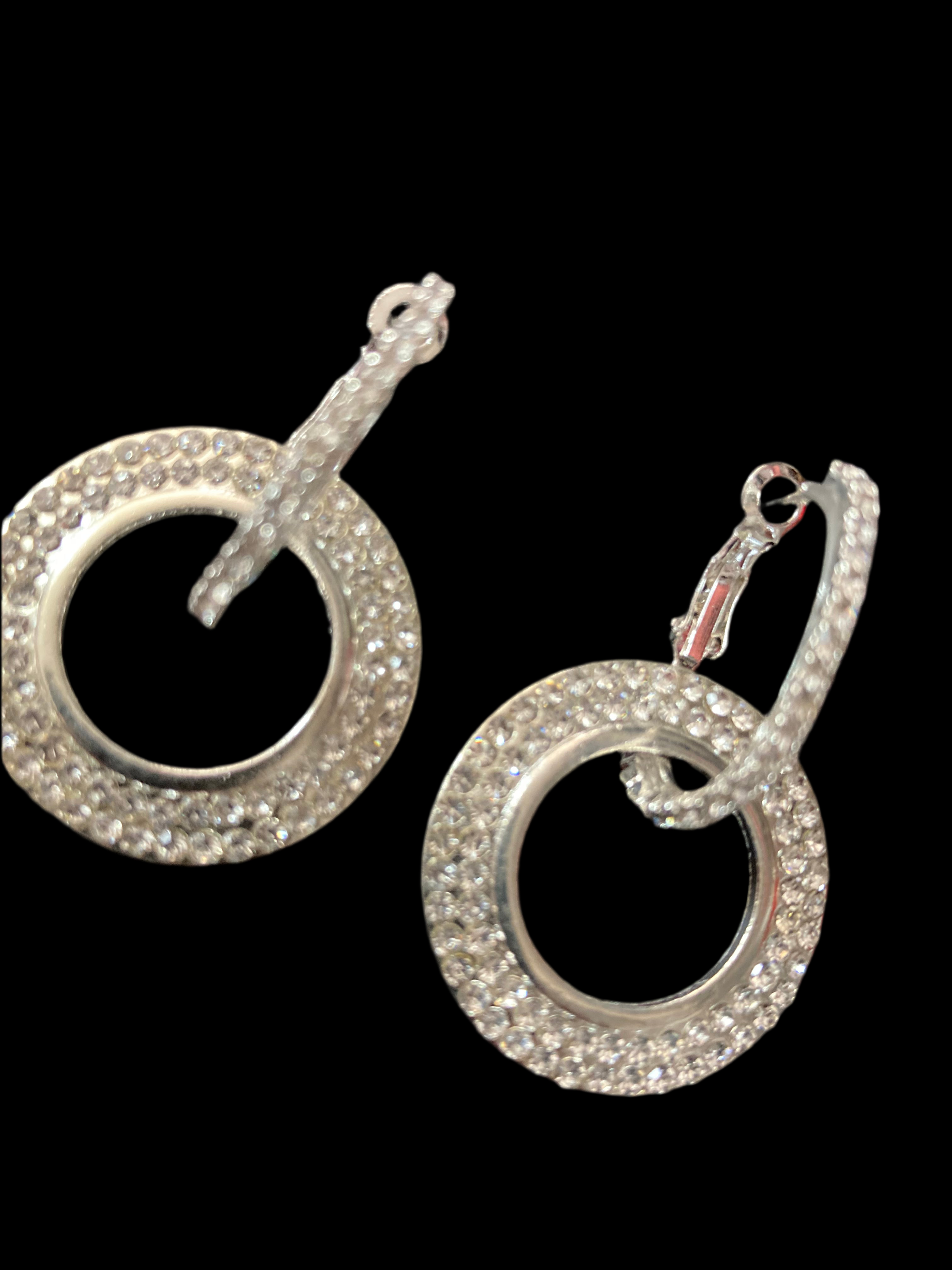 Silver diamanté circle drop earrings