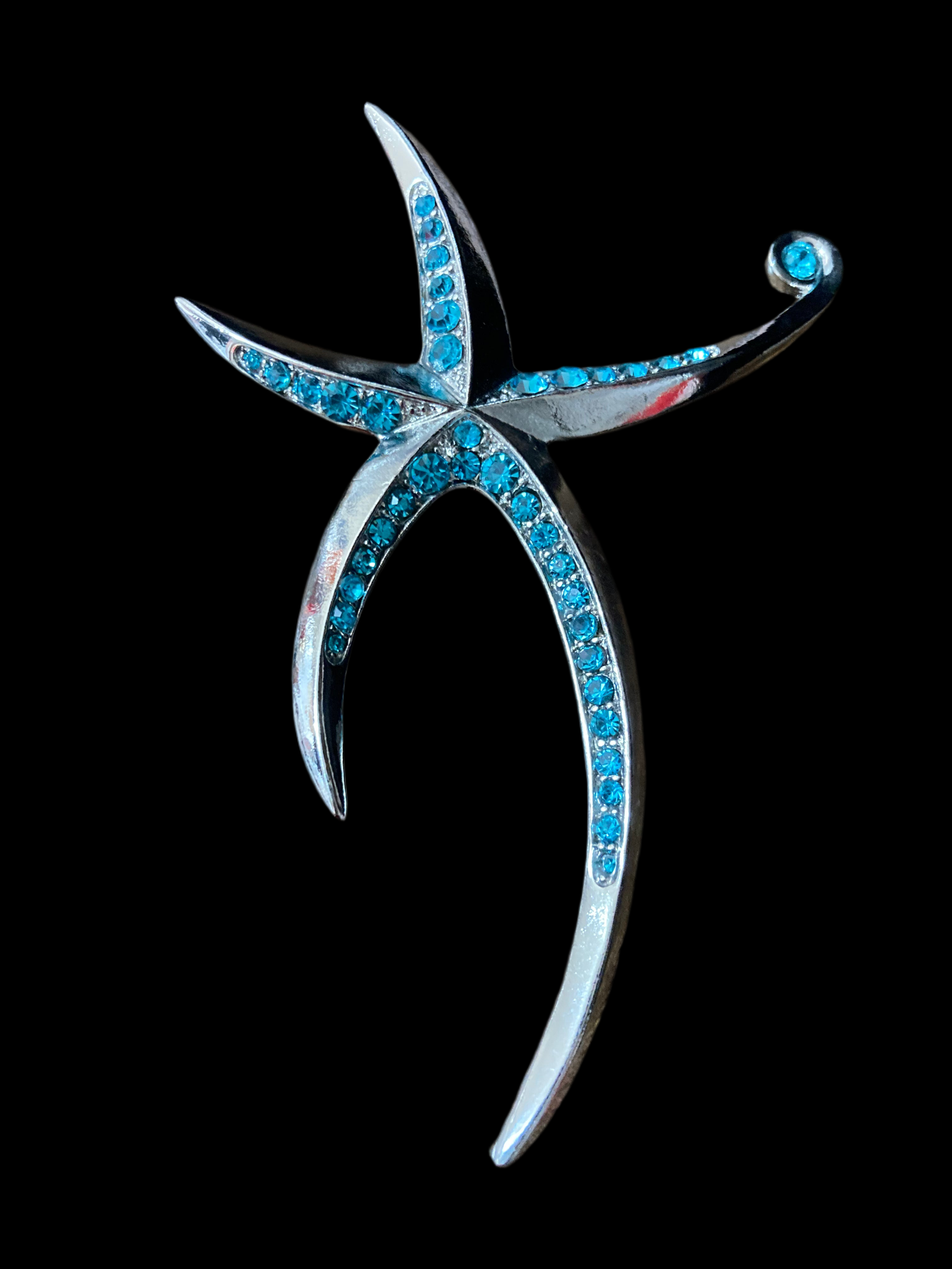 Large starfish brooch blue diamanté