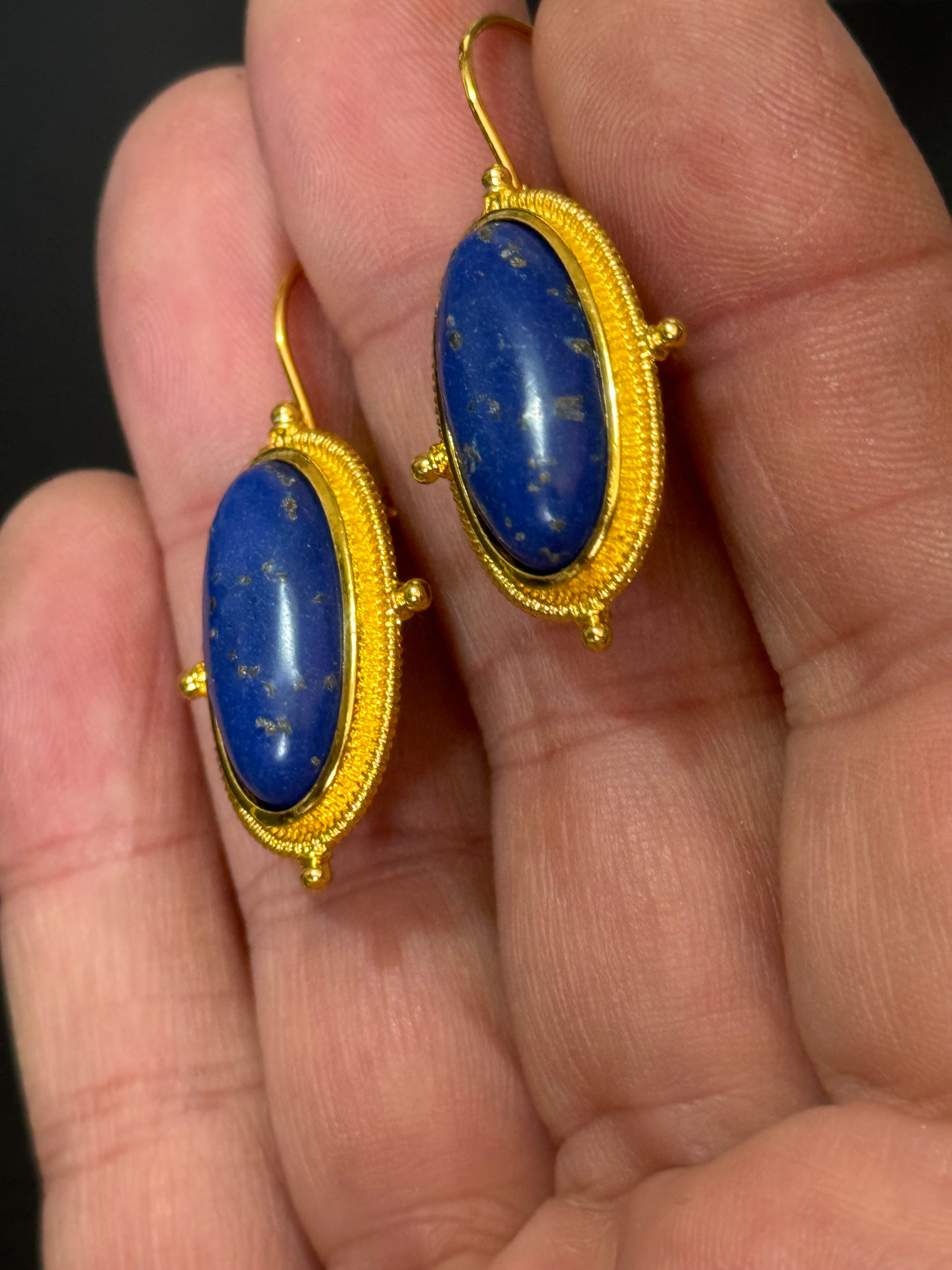 Gold tone faux lapis lazuli drop earrings