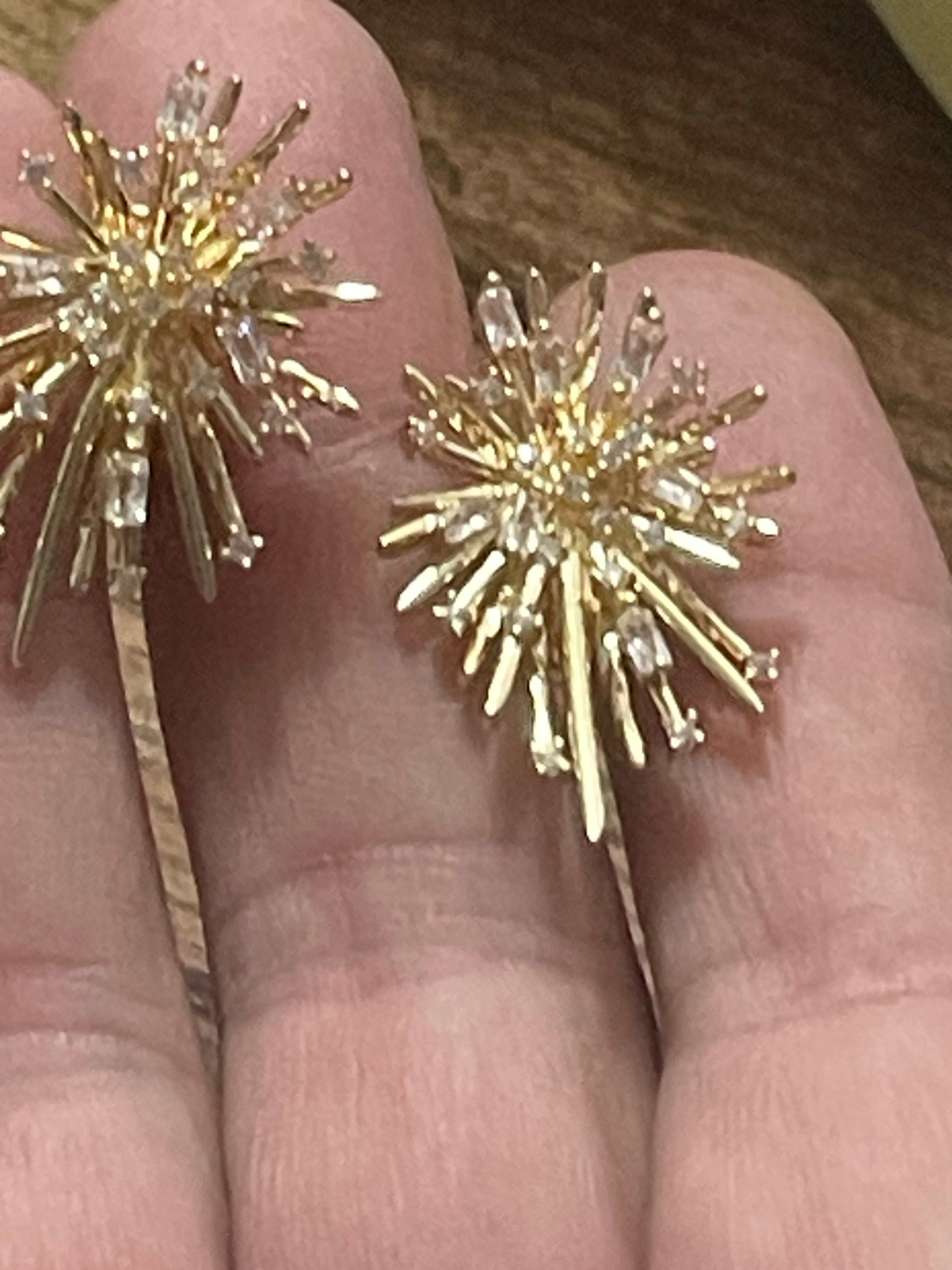 Modernist brutalist style gold diamanté atomic starburst clip on earrings