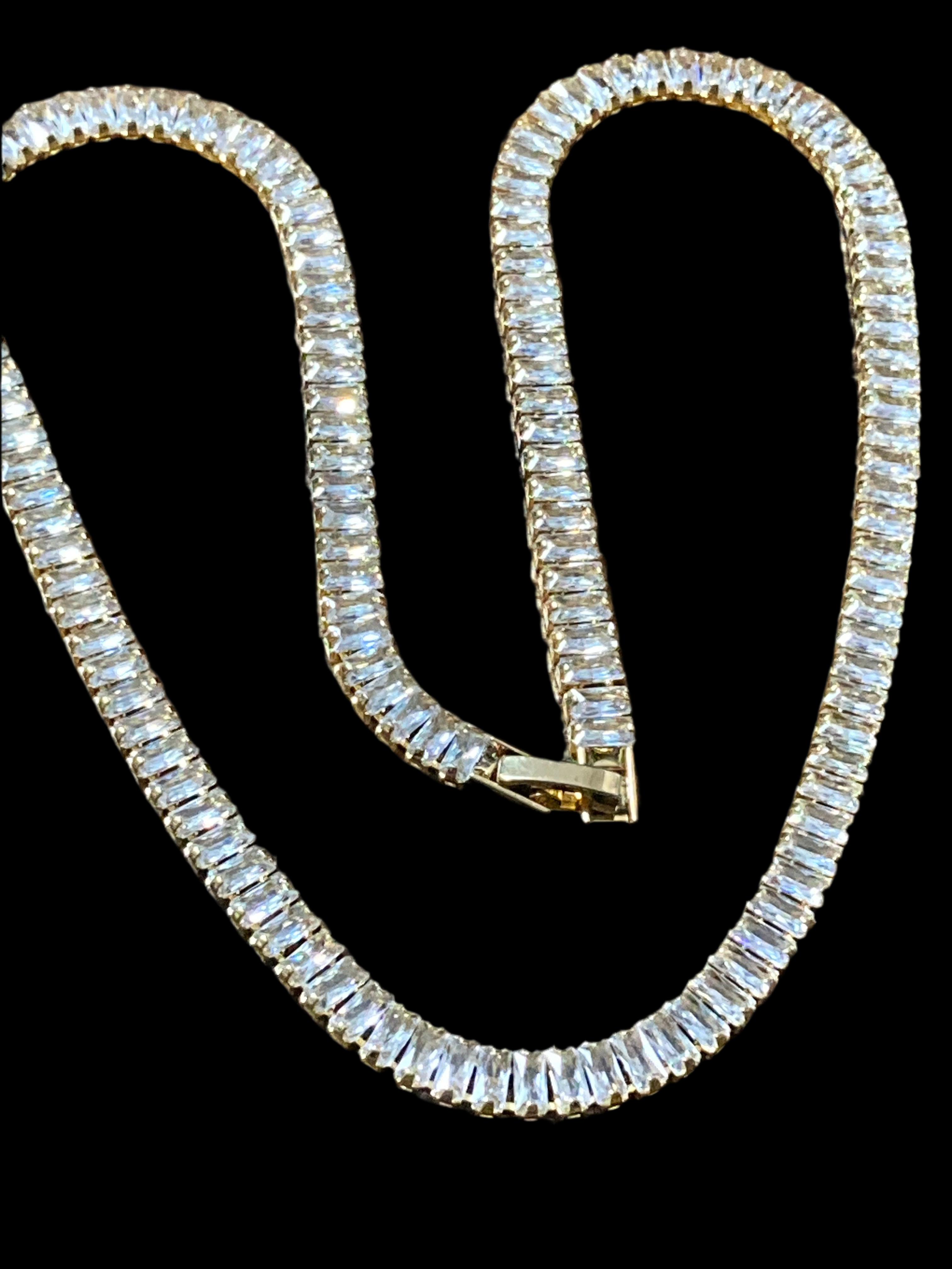 High End clear CZ necklace baguette Crystal diamanté gold plated