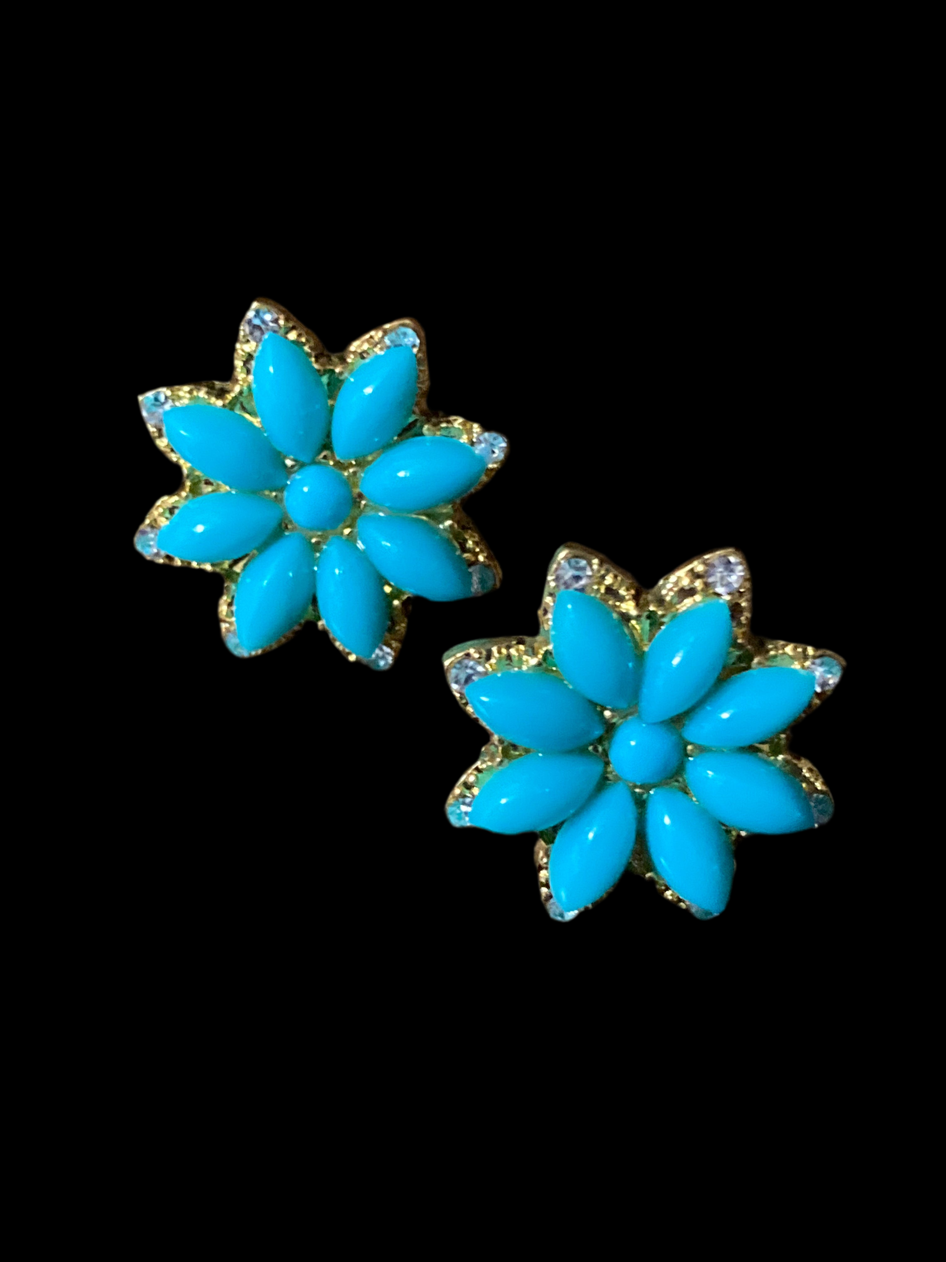 Small turquoise diamanté flower stud earrings