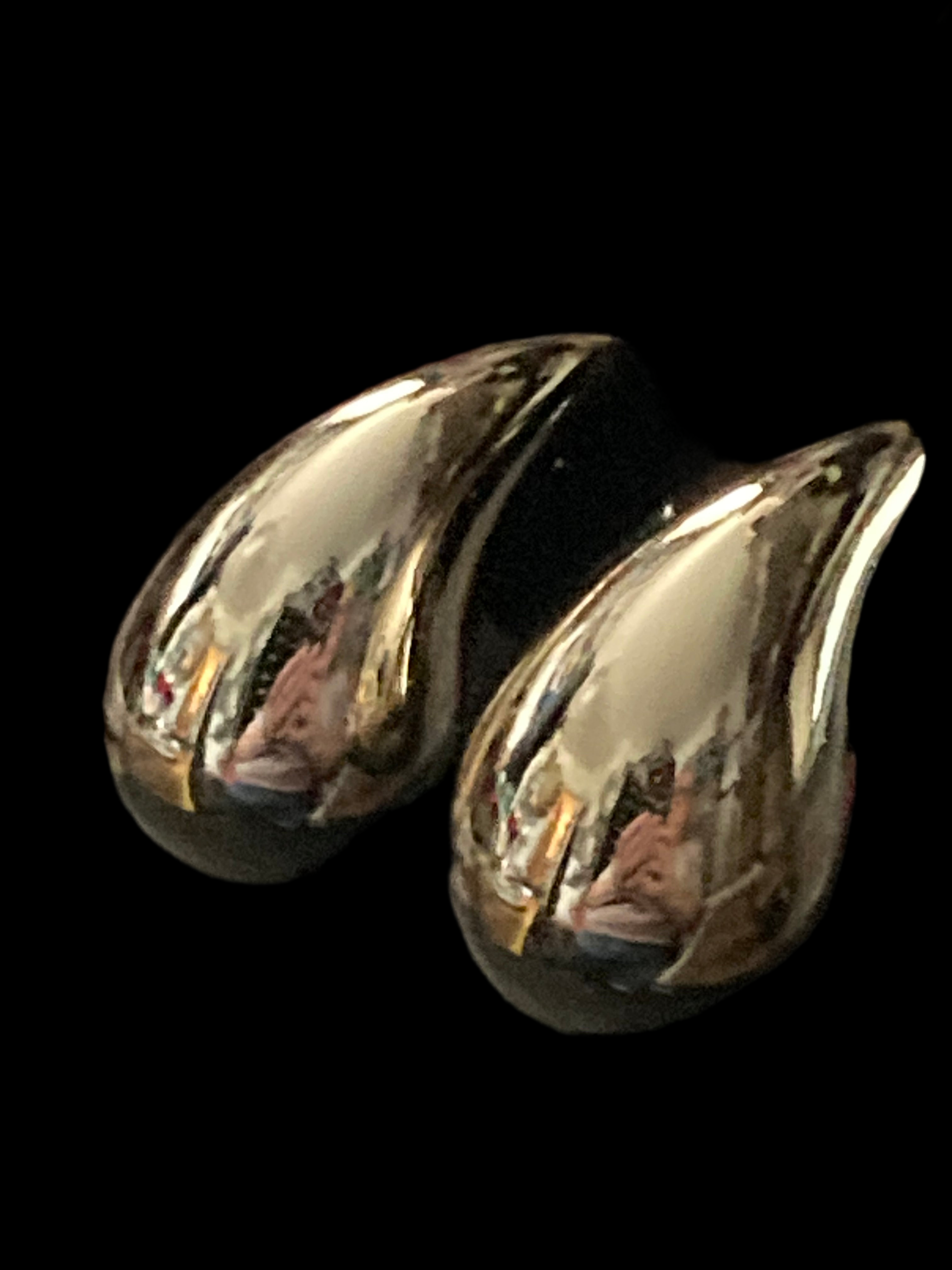 Gold oversized high sheen dome earrings comma teardrop shaped