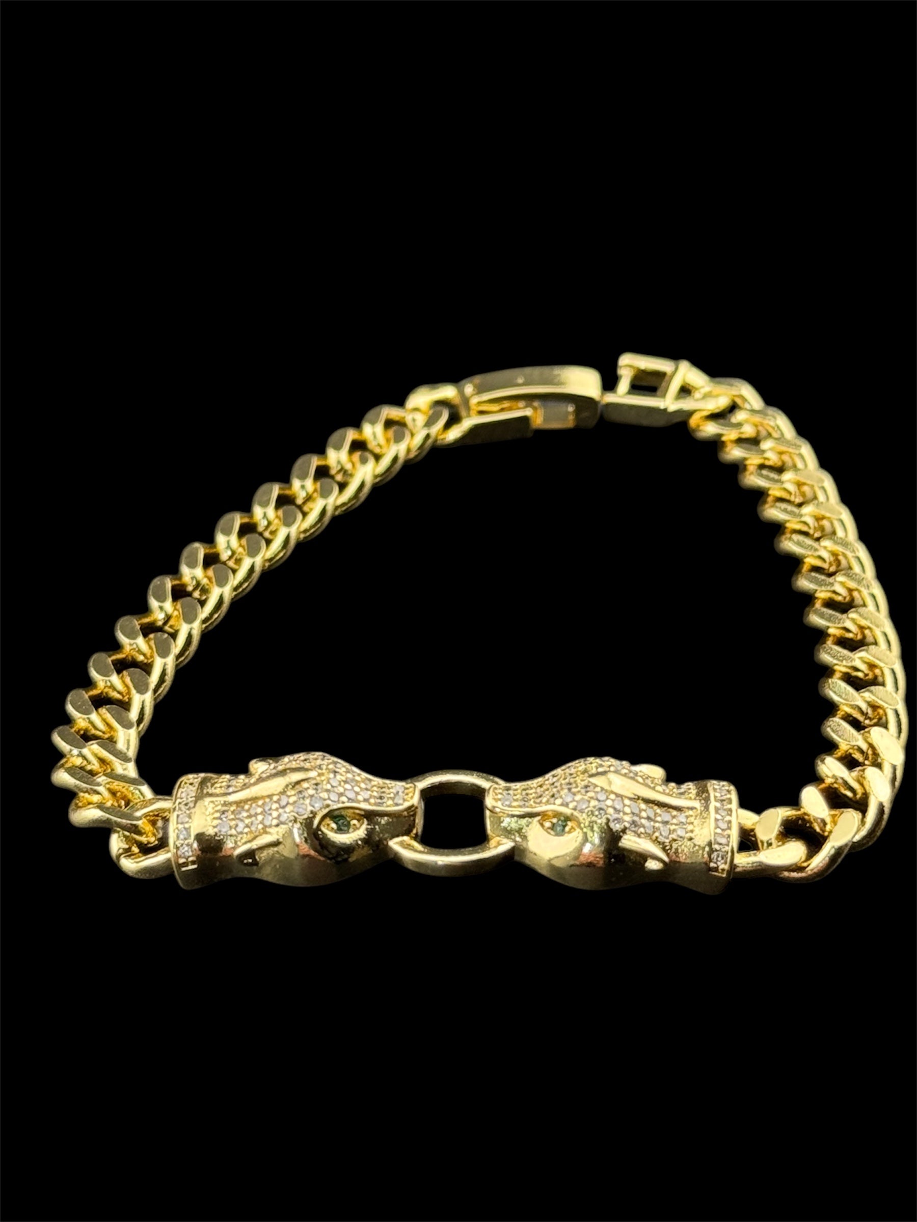 Classic gold plated diamanté CZ encrusted chain link Crystal Leopard Animal Bracelet