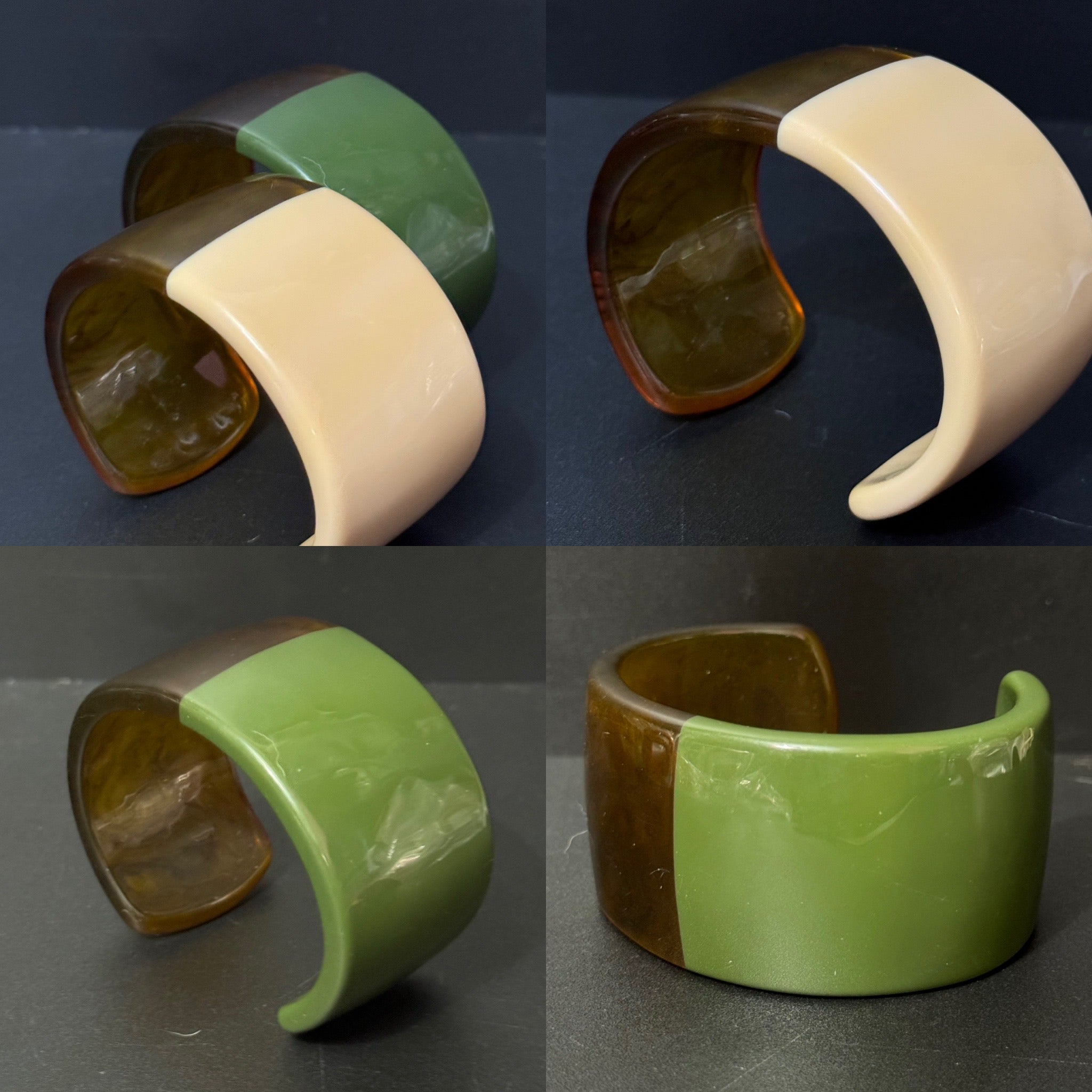 4cm wide open faux tortoiseshell cuff bangle in olive green or cream