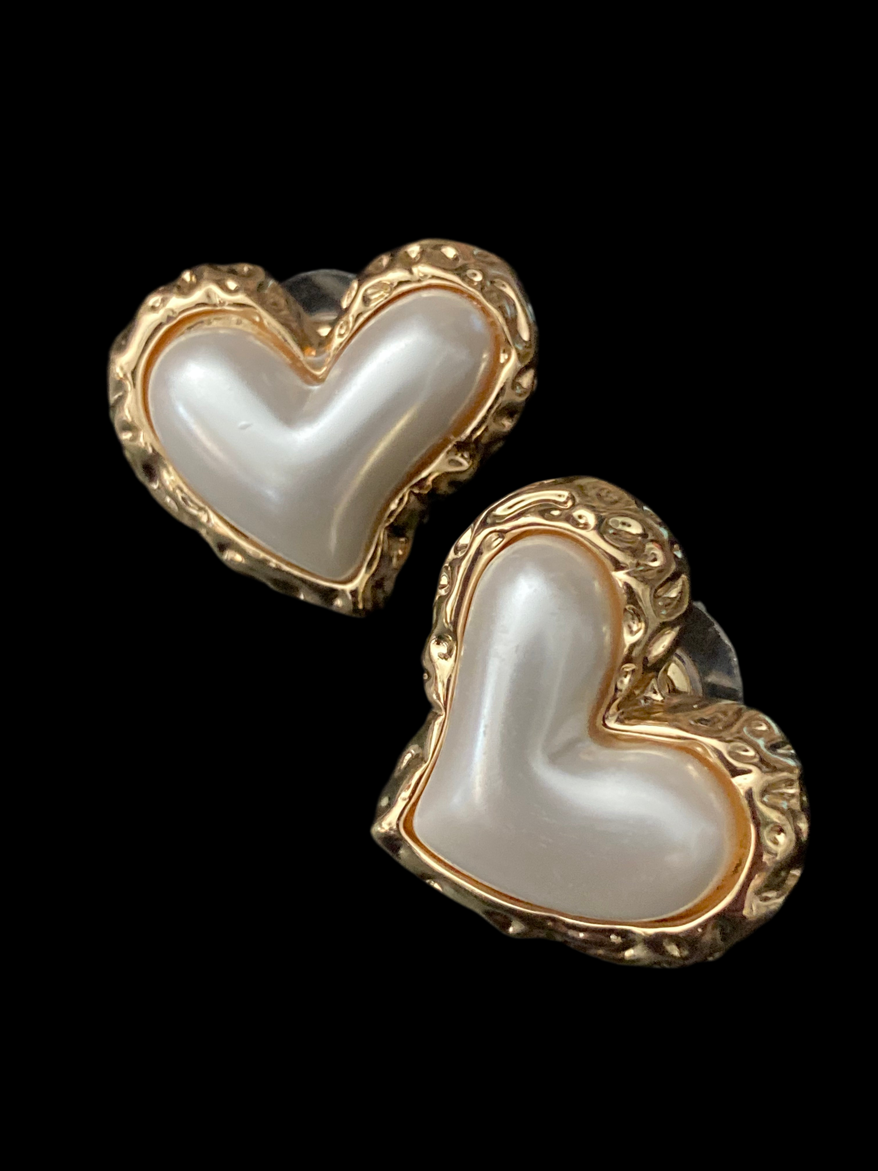 Pearl bubble love heart earrings gold tone