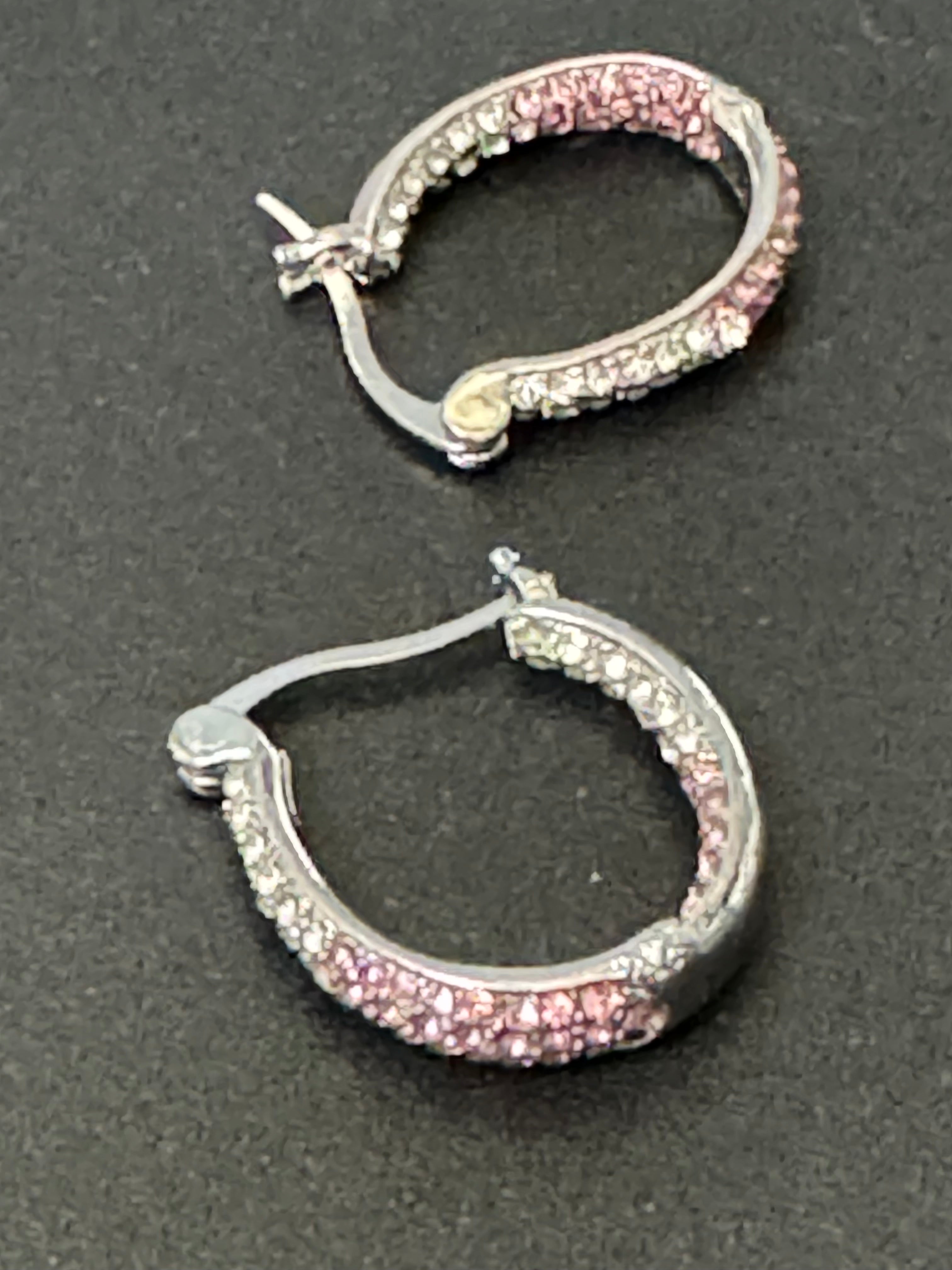 Pink & clear diamanté Crystal silver tone  small oval hoop earrings