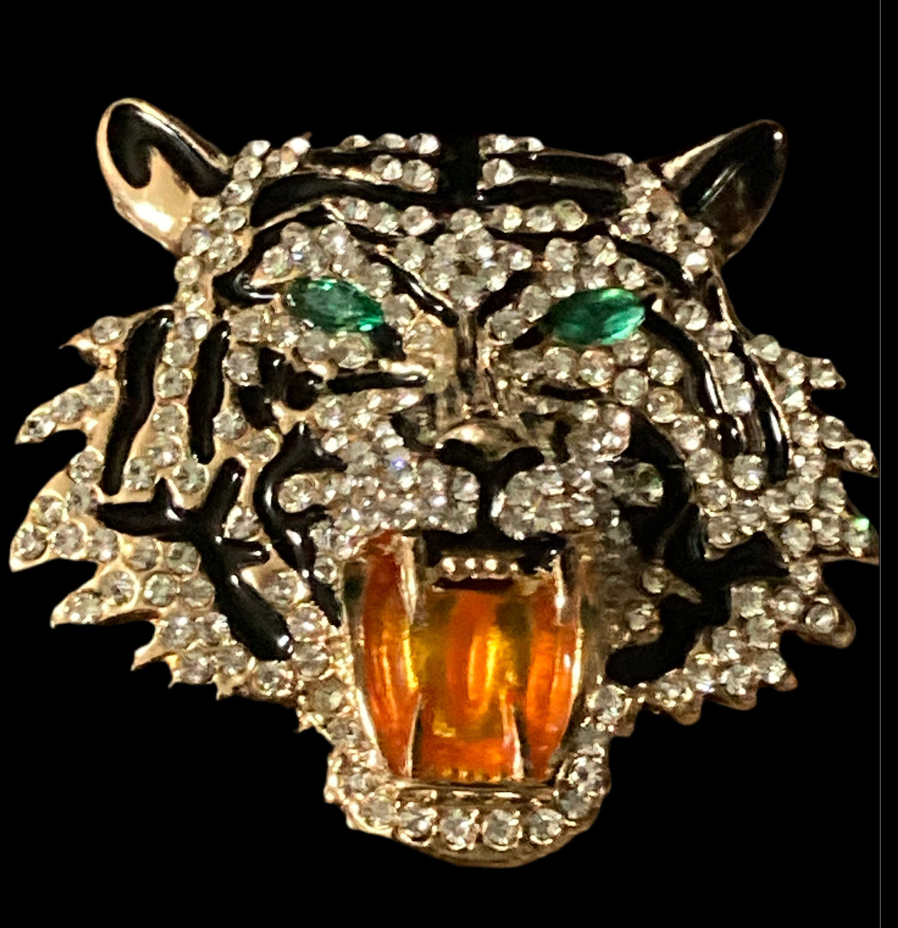 Diamanté tiger brooch